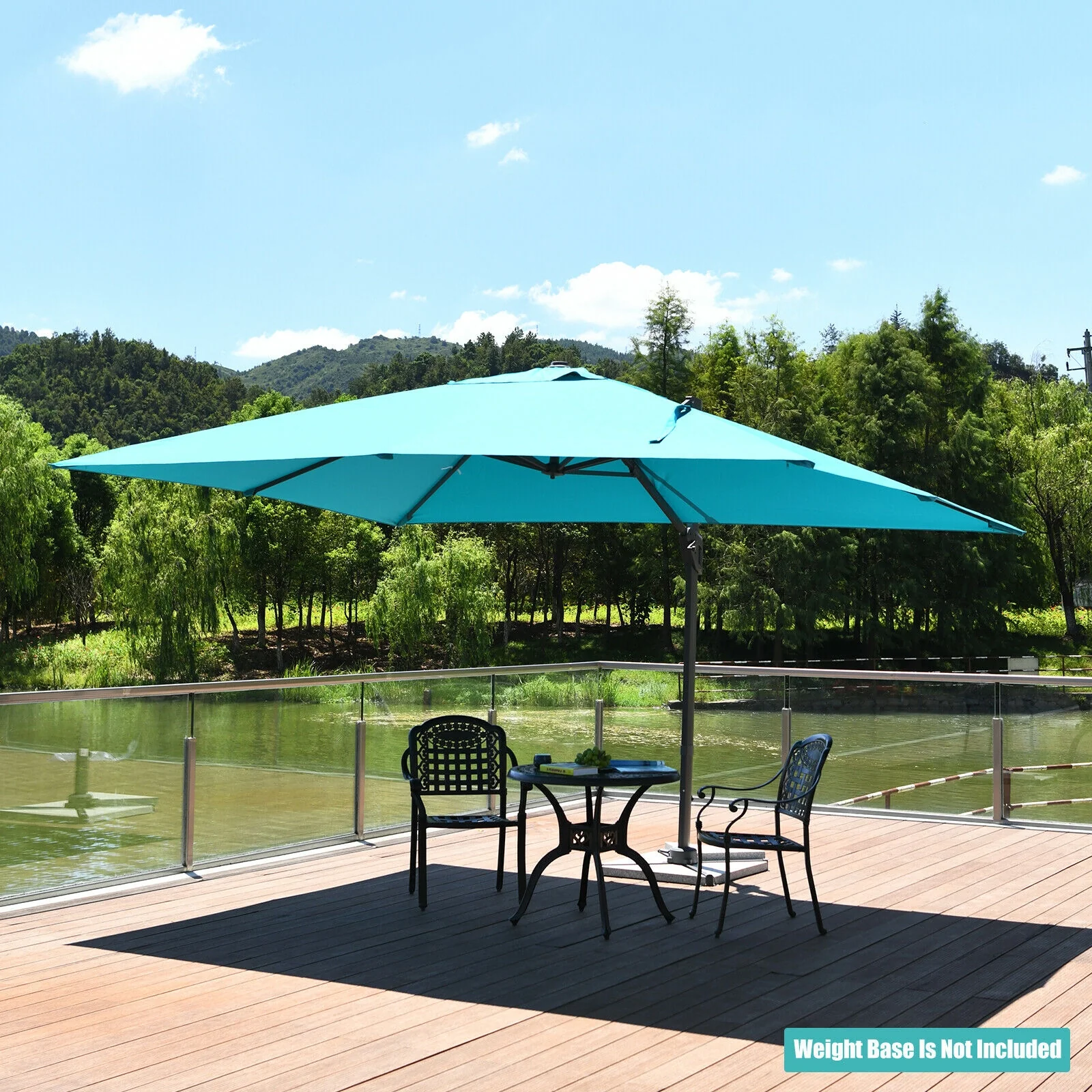 10x13 Feet Rectangular Cantilever Umbrella, 360° Rotation, Turquoise - Image 2