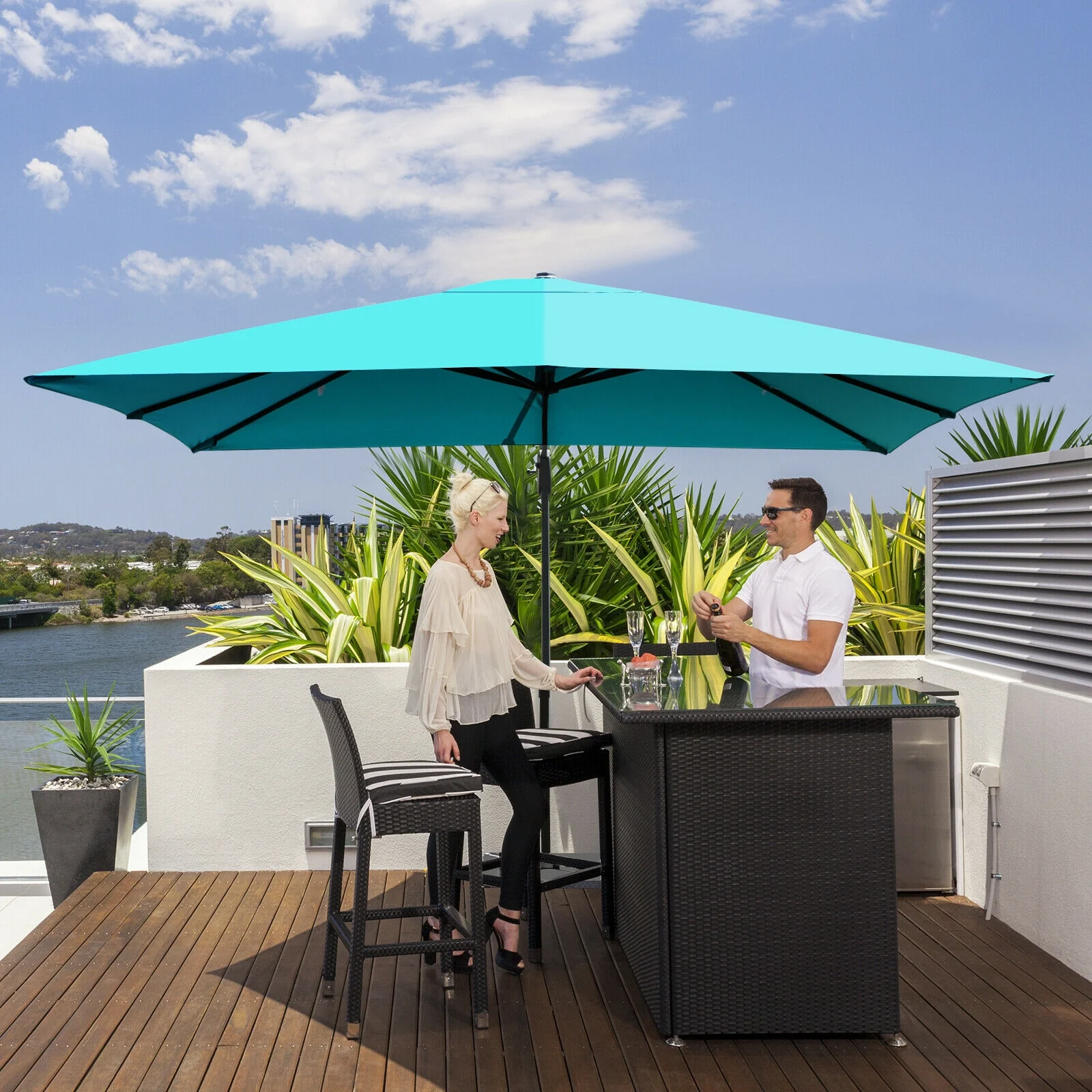 10x13 Feet Rectangular Cantilever Umbrella, 360° Rotation, Turquoise - Image 7