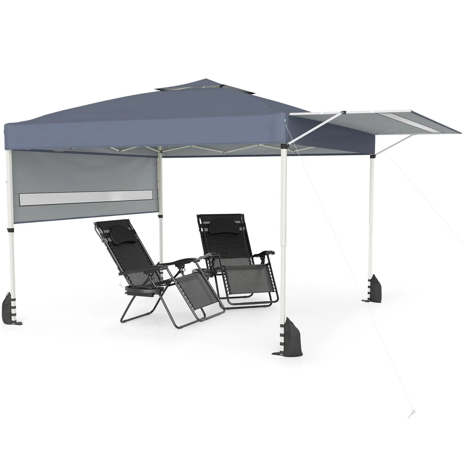 10x17 Feet Pop Up Canopy Tent, Dual Adjustable Awnings, Gray