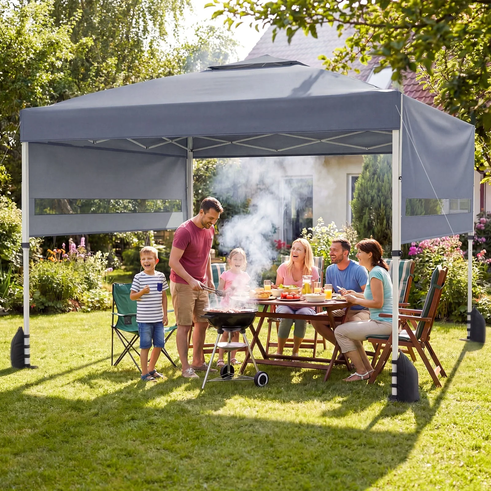 10x17 Feet Pop Up Canopy Tent, Dual Adjustable Awnings, Gray - Image 3
