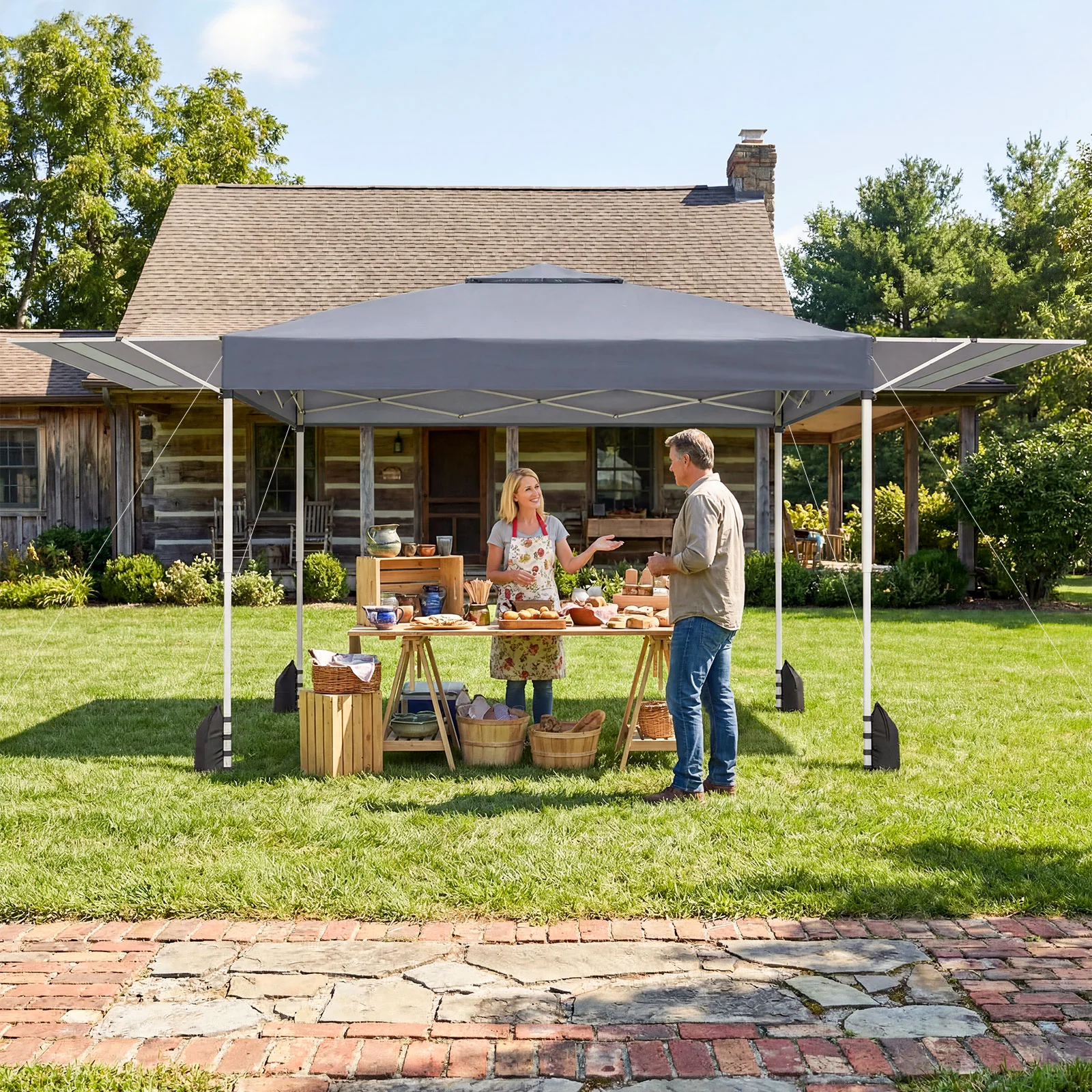 10x17 Feet Pop Up Canopy Tent, Dual Adjustable Awnings, Gray - Image 6