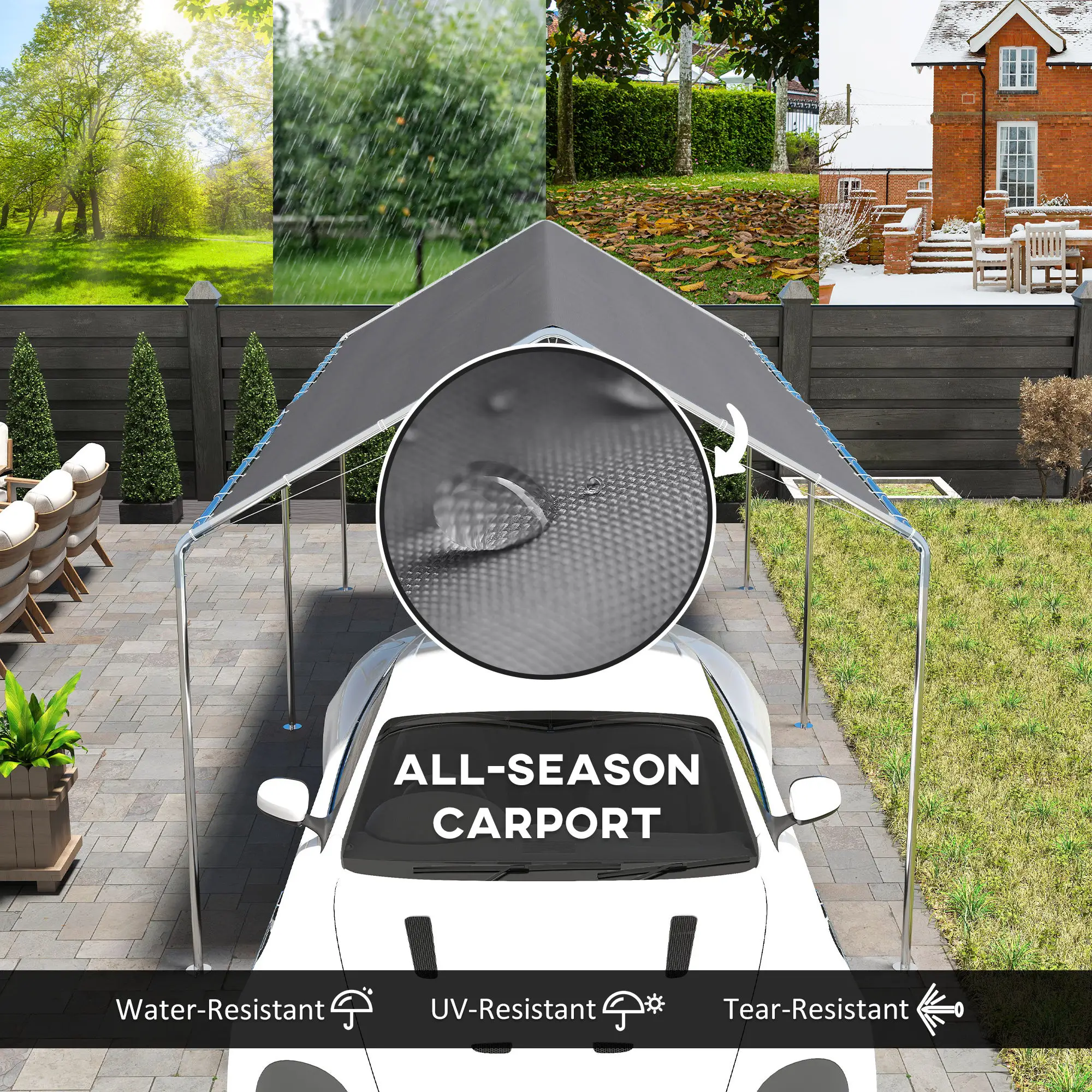 10'x20' Heavy Duty Galvanized Carport Canopy, Anchor Kit, Grey - Image 4
