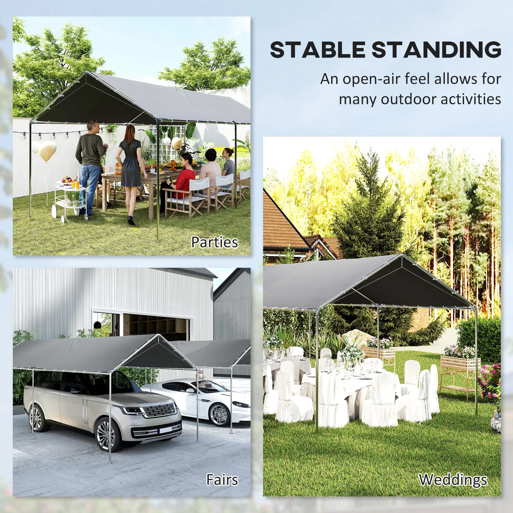 10'x20' Heavy Duty Galvanized Carport Canopy, Anchor Kit, Grey - Image 7