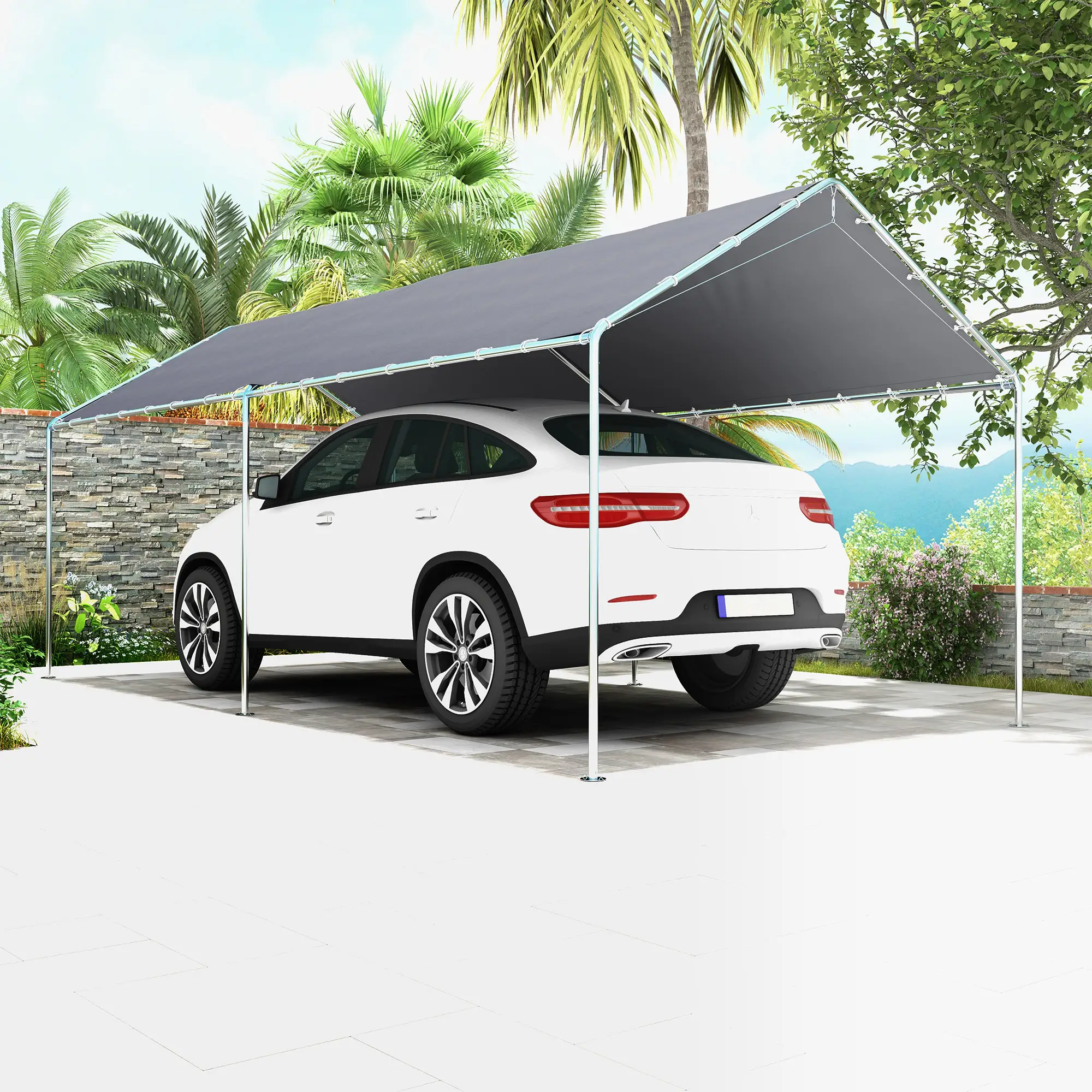 10'x20' Heavy Duty Galvanized Carport Canopy, Anchor Kit, Grey - Image 8