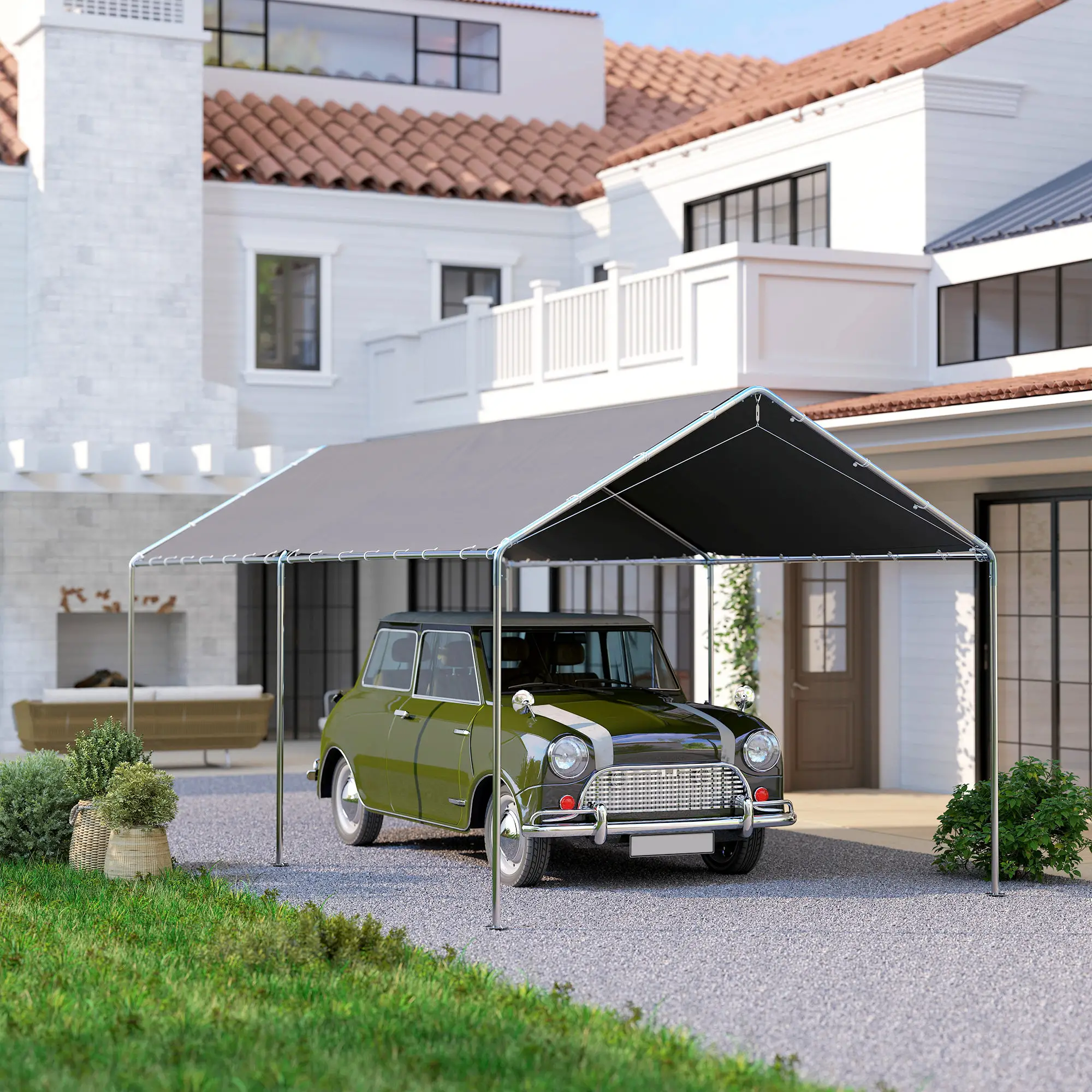 10'x20' Heavy Duty Galvanized Carport Canopy, Anchor Kit, Grey - Image 9