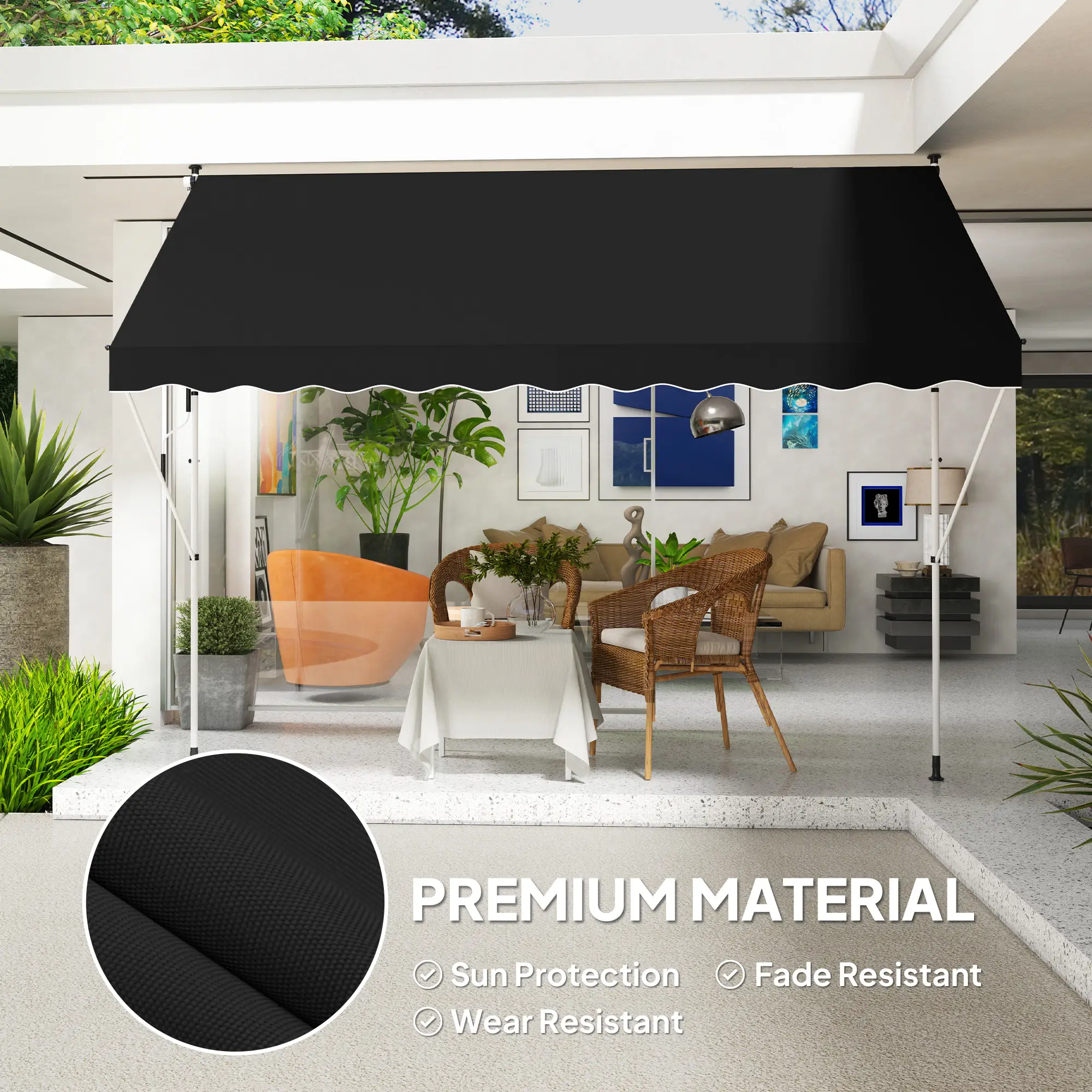 10x5ft Manual Retractable Awning, For Window Door Porch, Black - Image 4