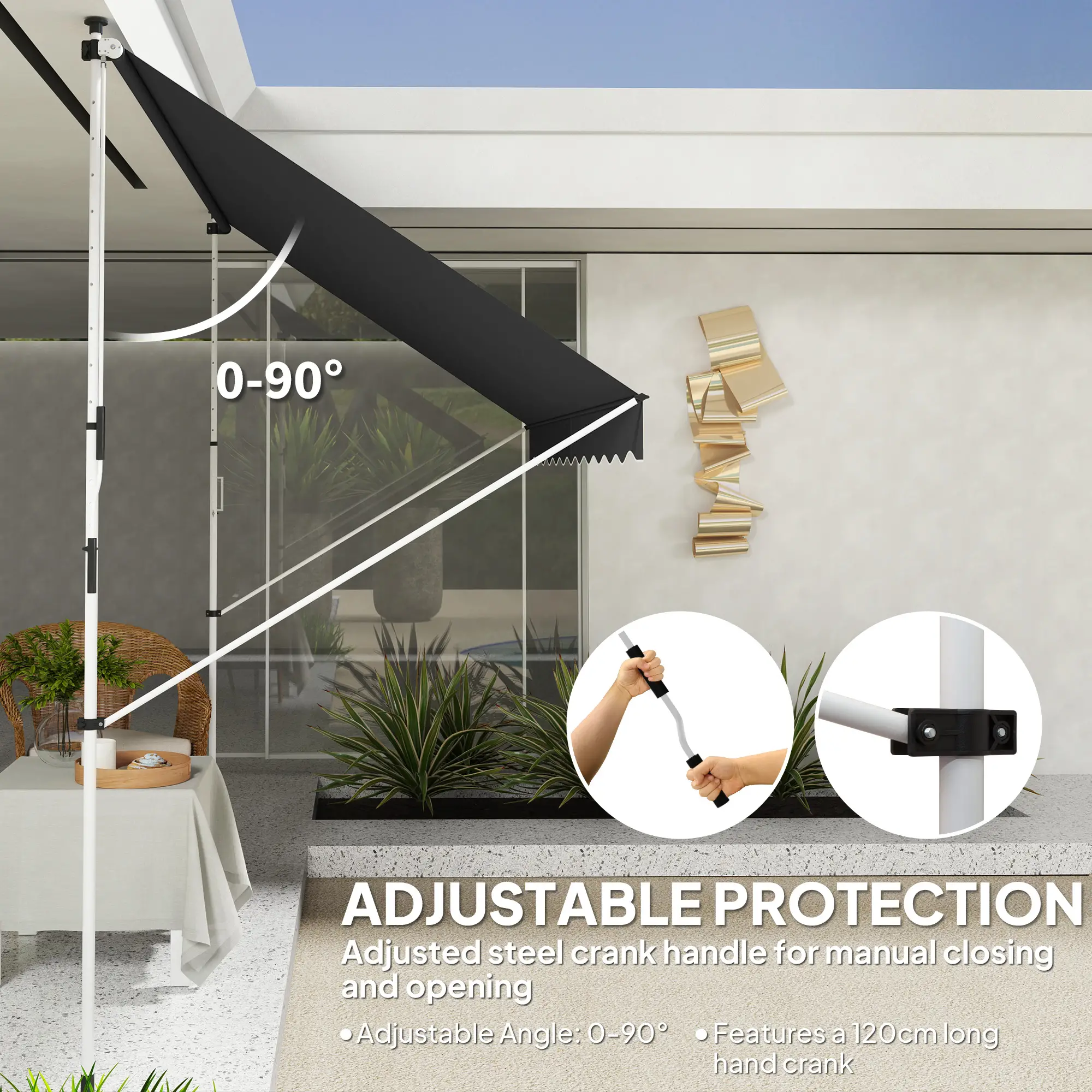 10x5ft Manual Retractable Awning, For Window Door Porch, Black - Image 6