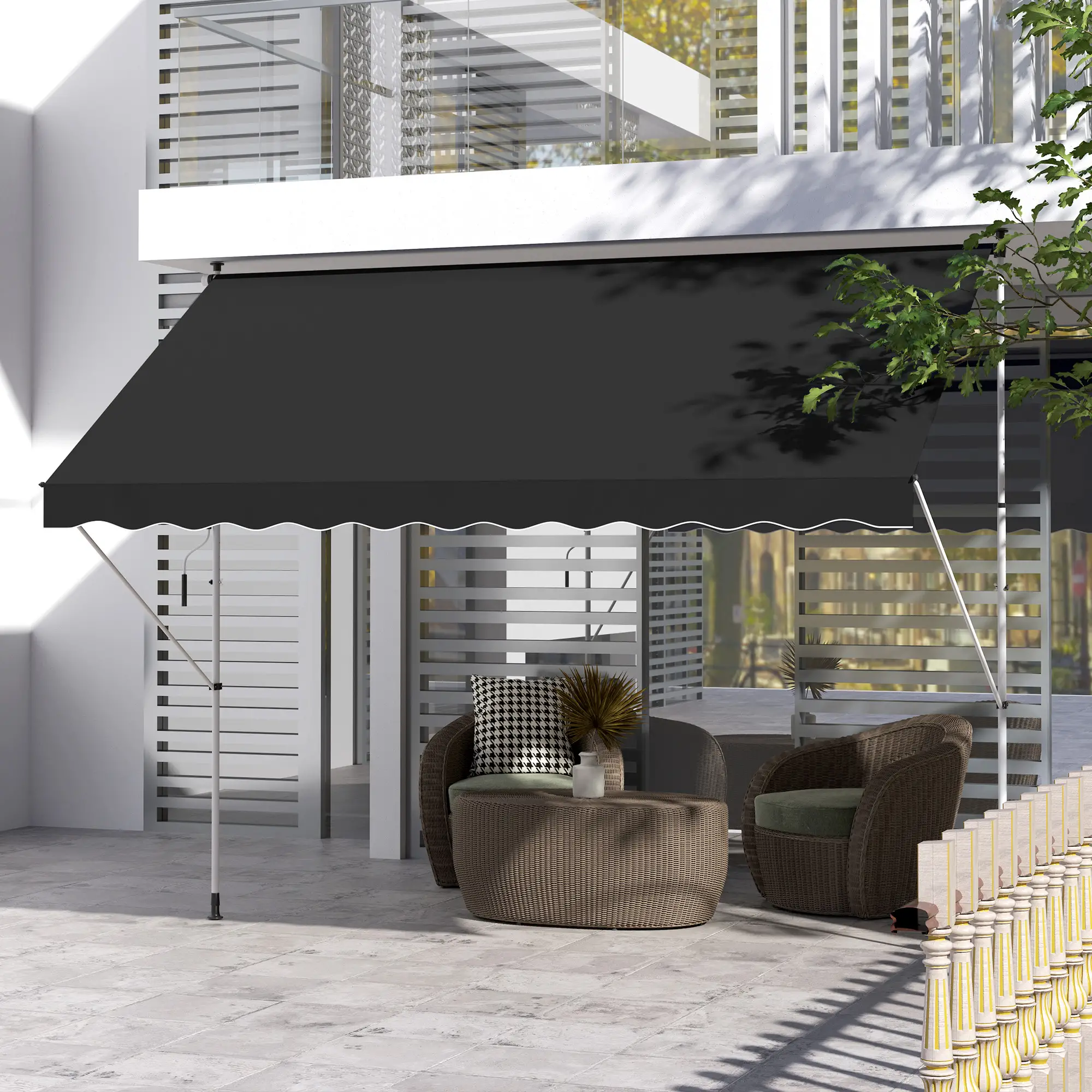 10x5ft Manual Retractable Awning, For Window Door Porch, Black - Image 8