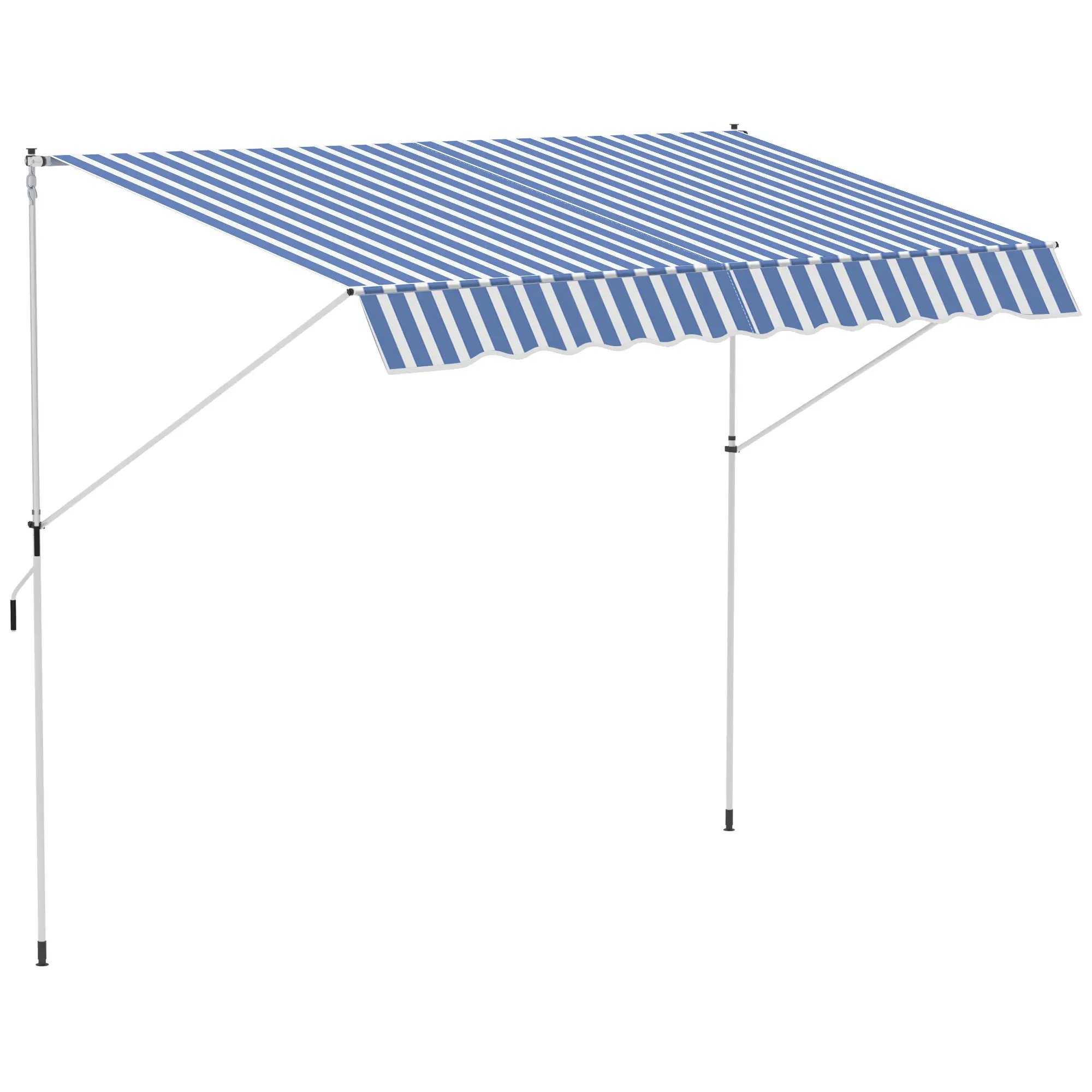 10x5ft Manual Retractable Awning, Patio Sun Shade, Water Resistant, Blue