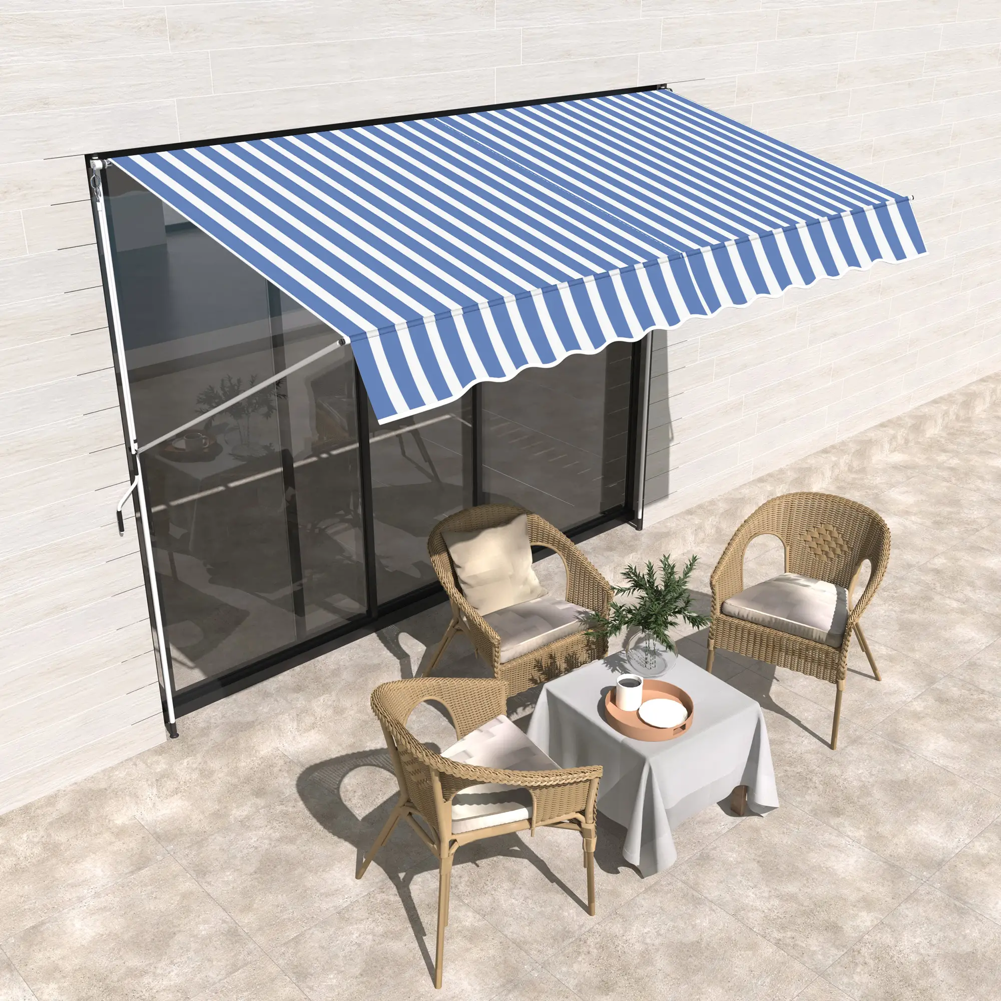 10x5ft Manual Retractable Awning, Patio Sun Shade, Water Resistant, Blue - Image 8