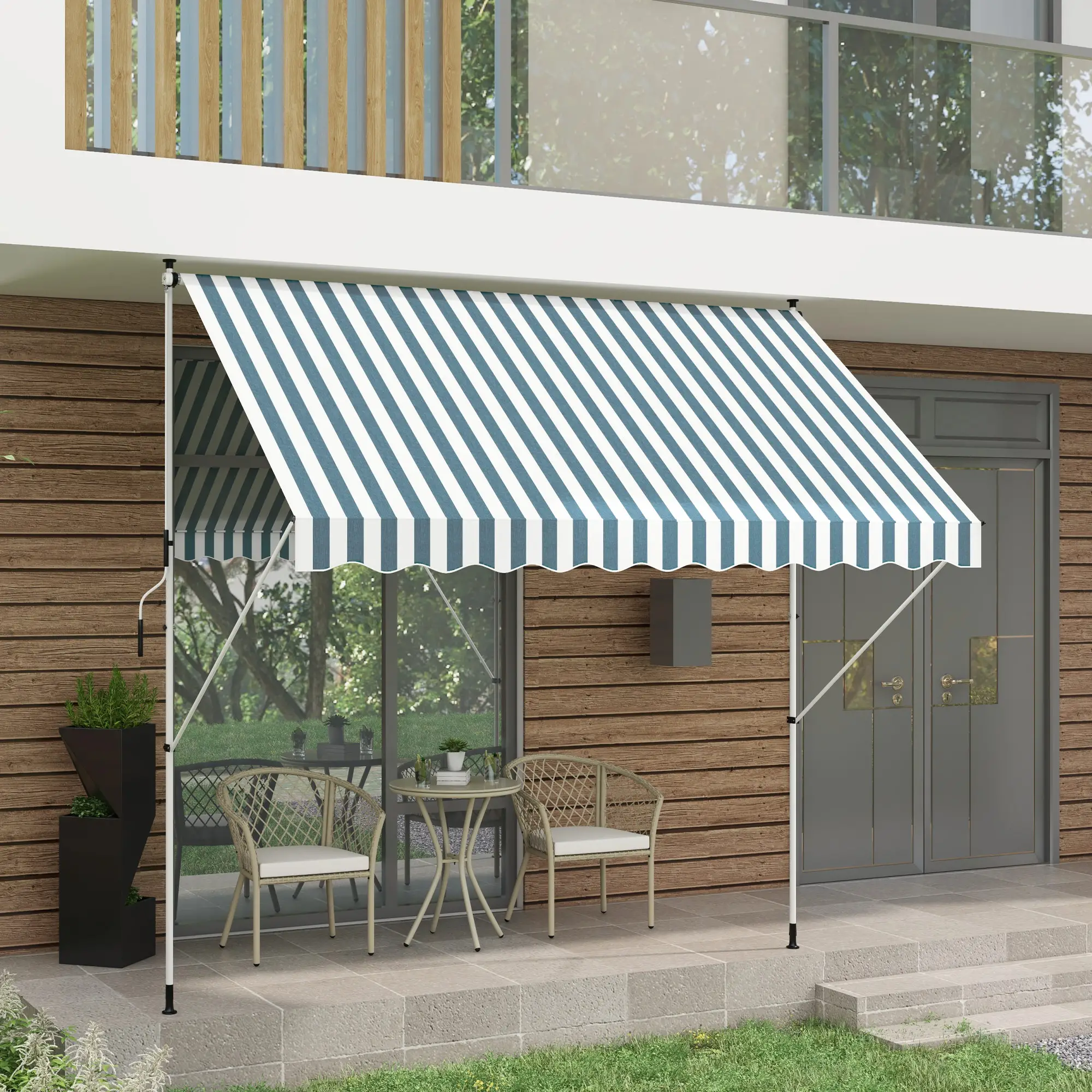 10x5ft Manual Retractable Awning, Patio Sun Shade, Water Resistant, Green - Image 10