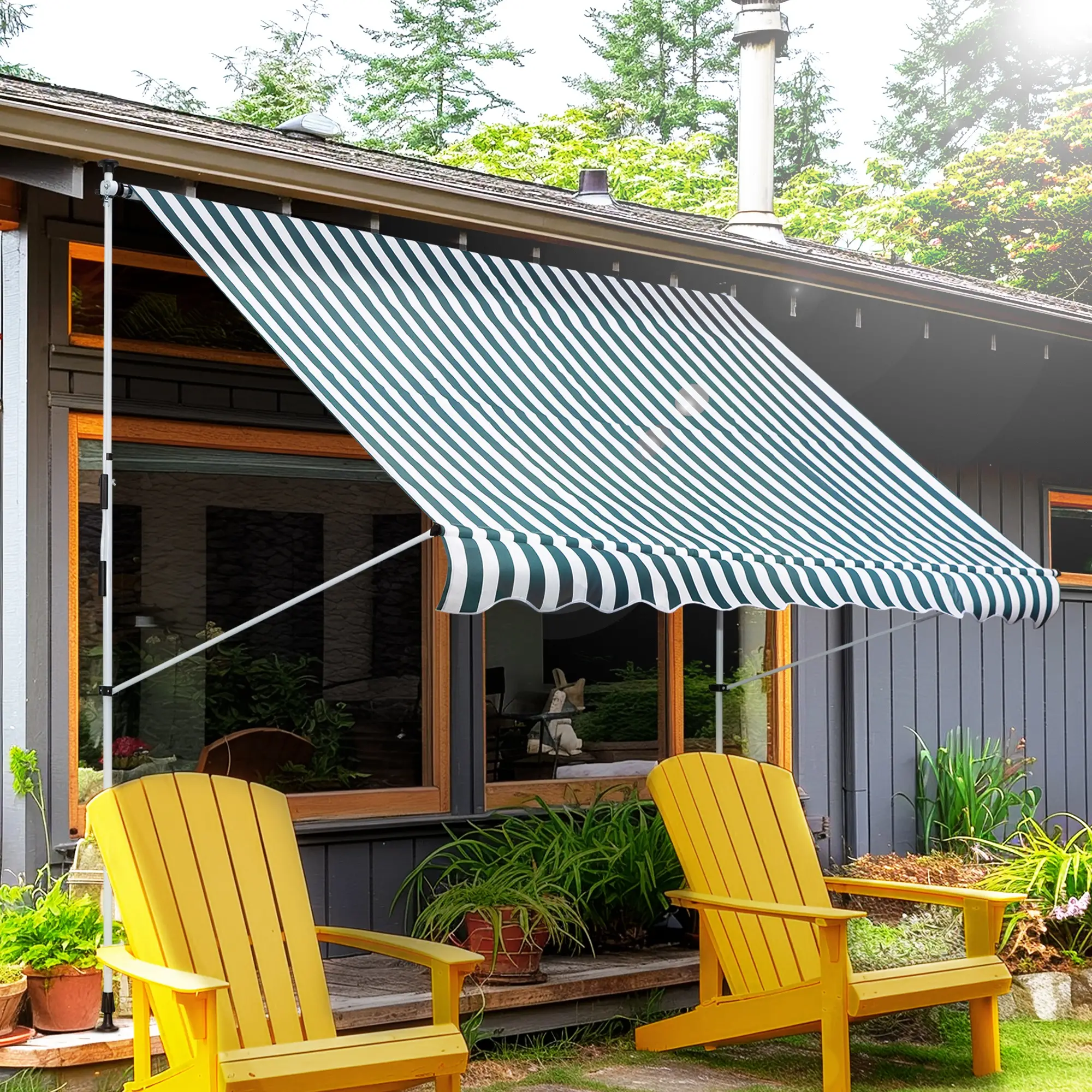 10x5ft Manual Retractable Awning, Patio Sun Shade, Water Resistant, Green - Image 2