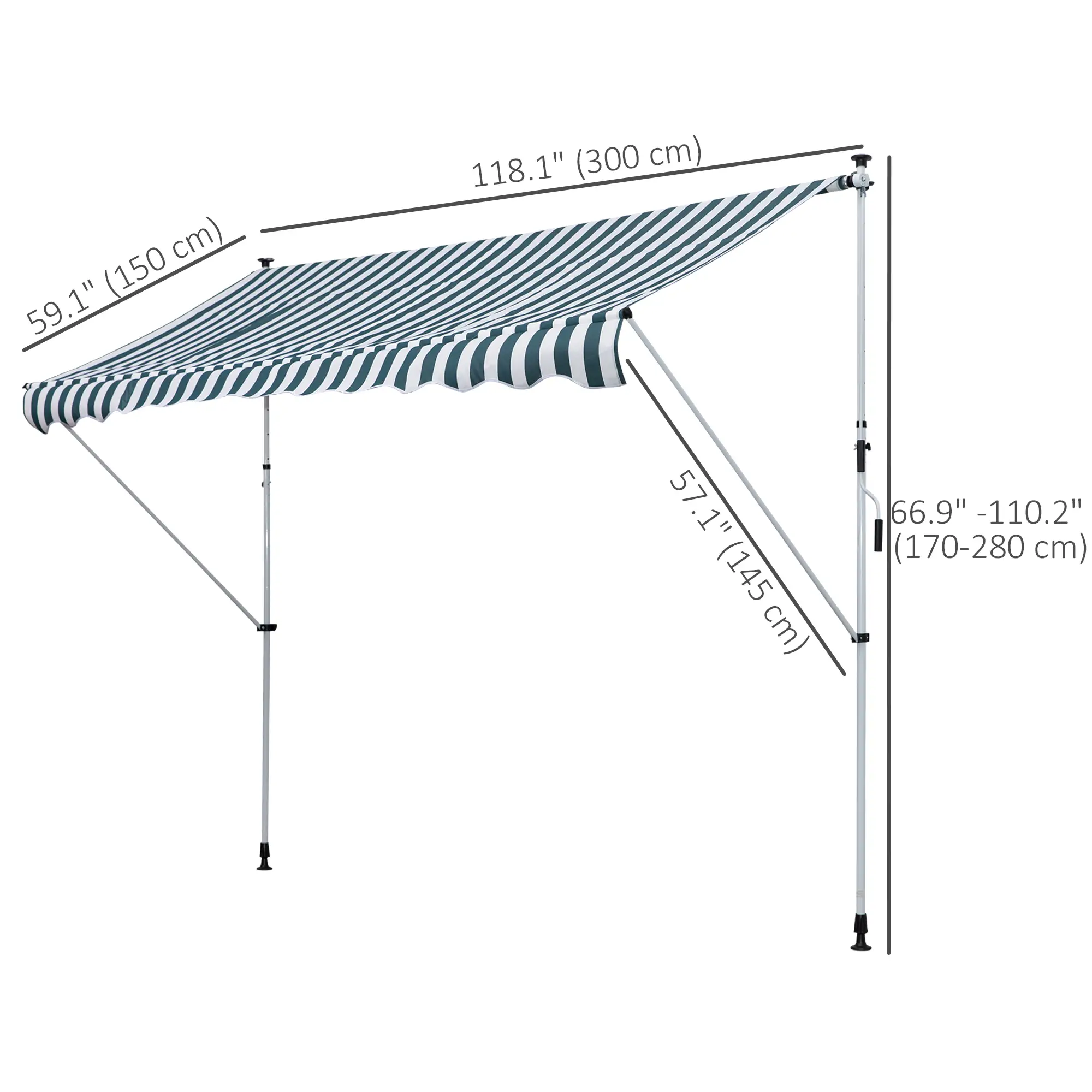 10x5ft Manual Retractable Awning, Patio Sun Shade, Water Resistant, Green - Image 3