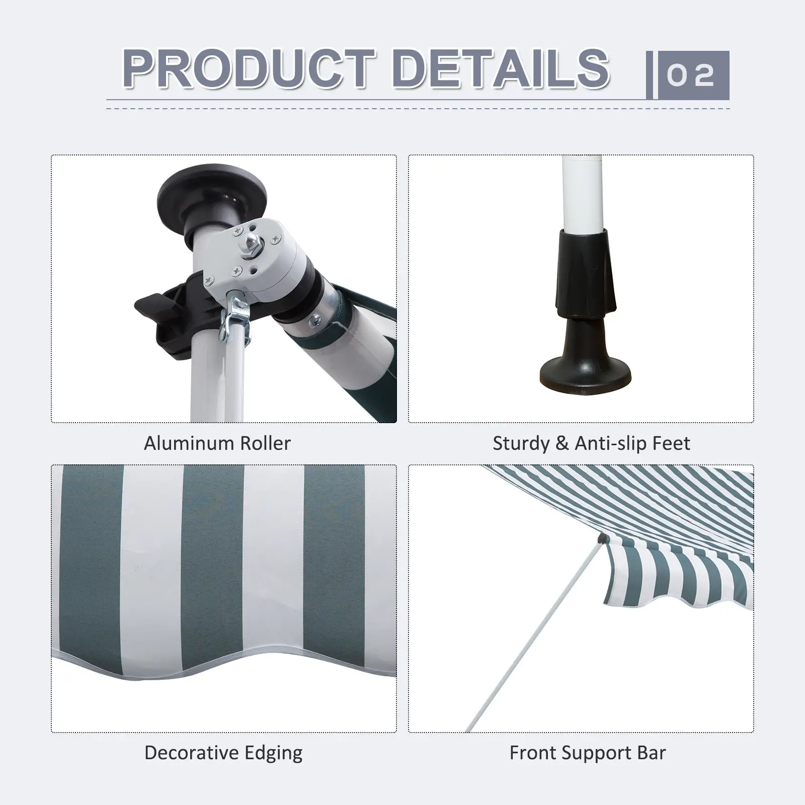 10x5ft Manual Retractable Awning, Patio Sun Shade, Water Resistant, Green - Image 5
