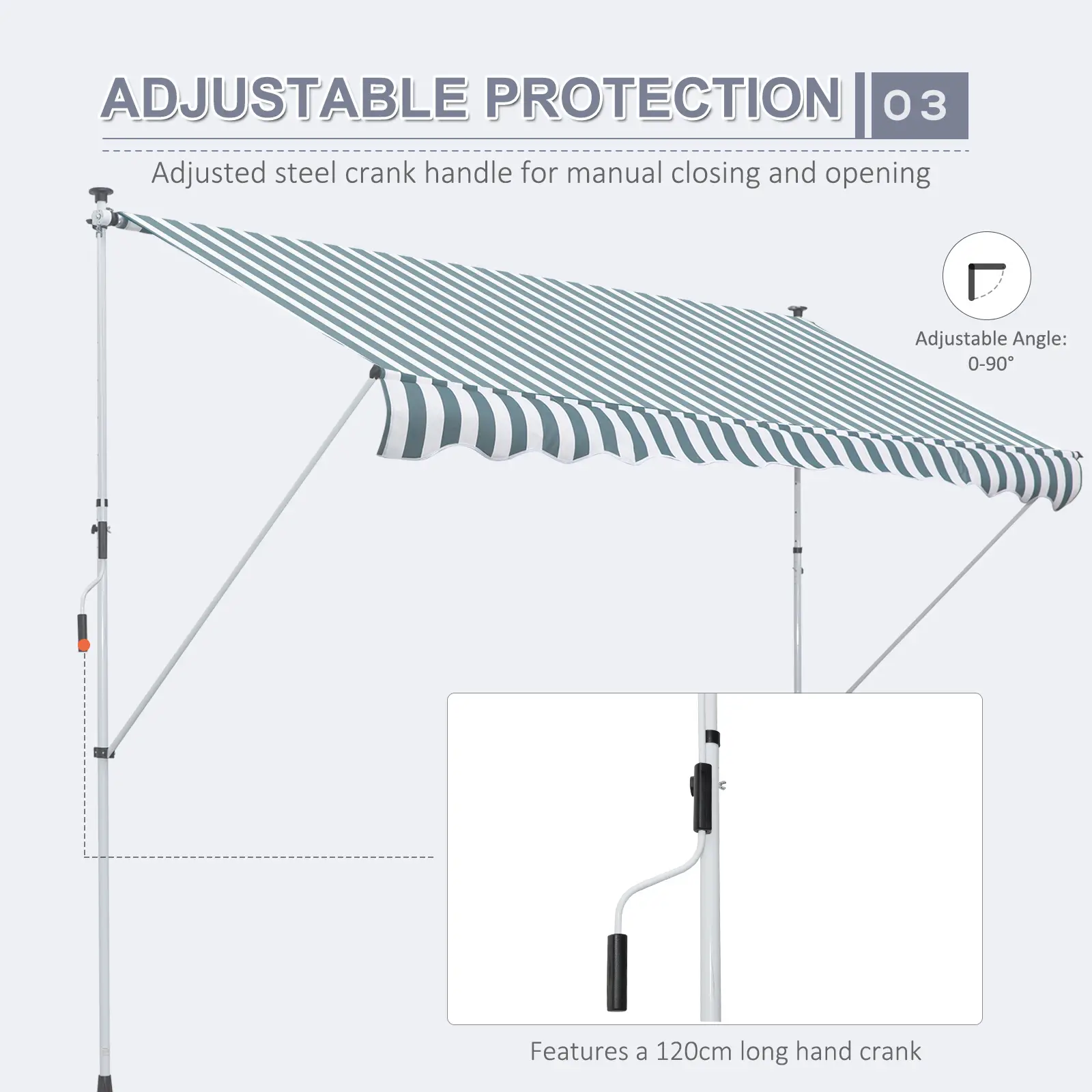 10x5ft Manual Retractable Awning, Patio Sun Shade, Water Resistant, Green - Image 6