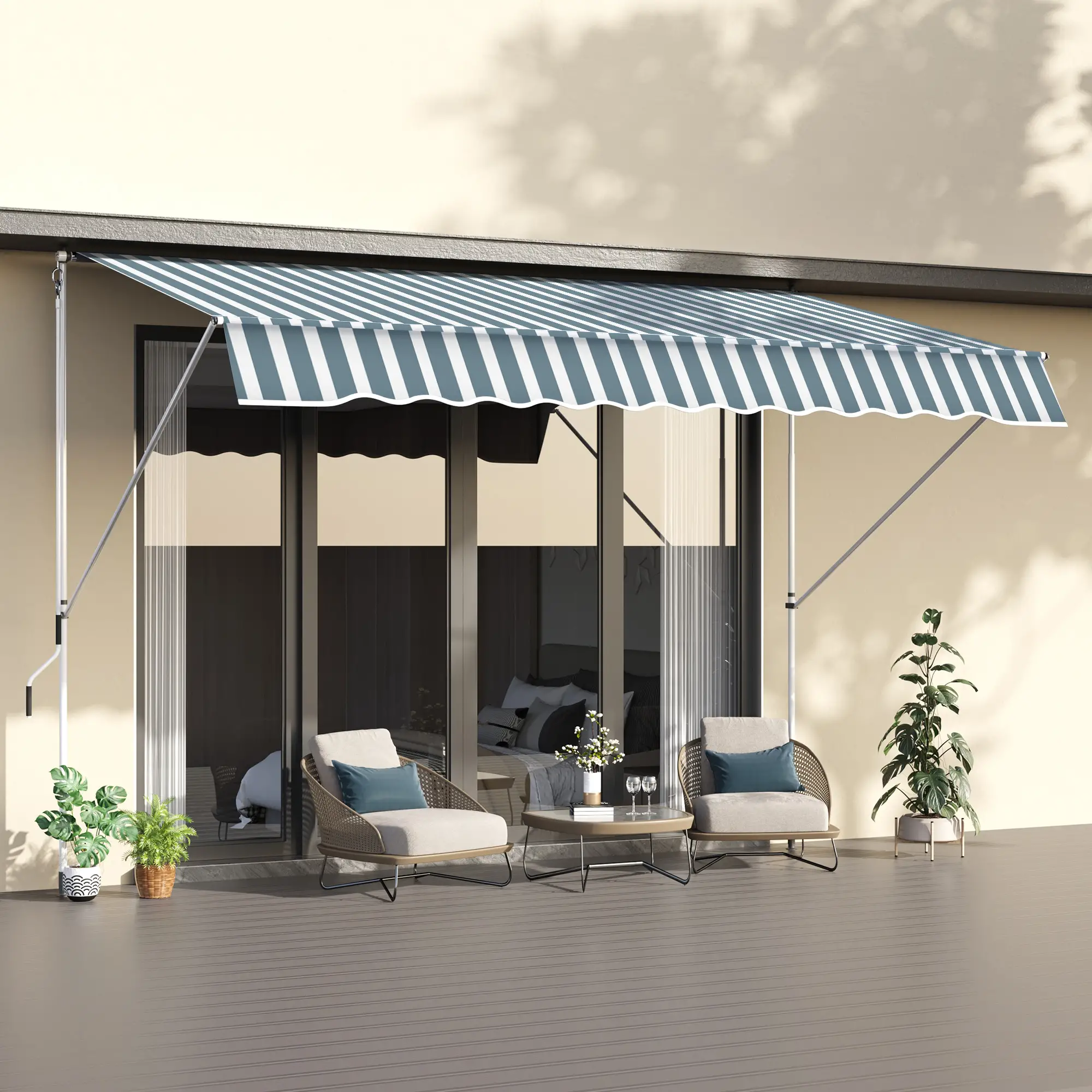 10x5ft Manual Retractable Awning, Patio Sun Shade, Water Resistant, Green - Image 8