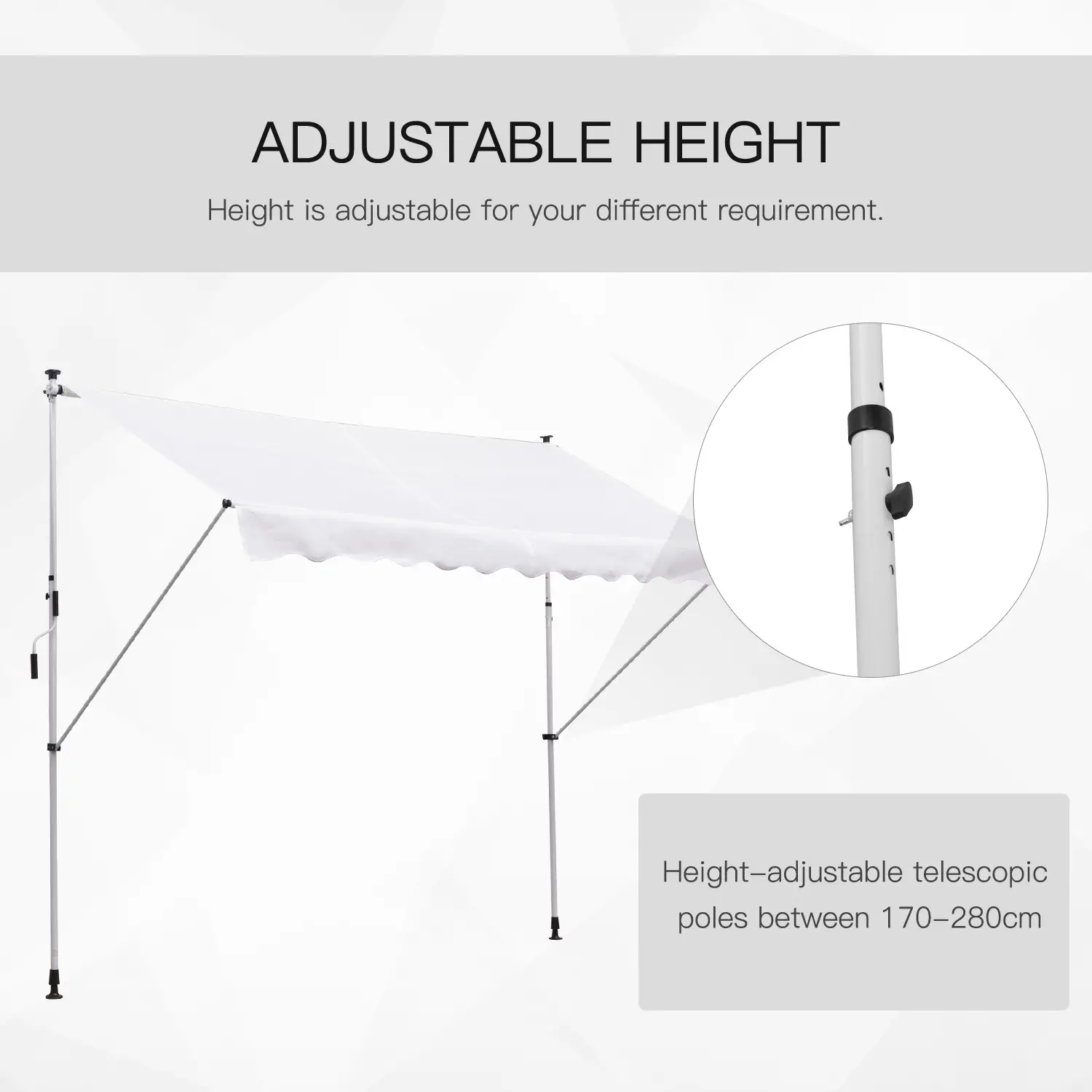 10x5ft Manual Retractable Awning, Patio Sun Shade, Water Resistant, White - Image 7