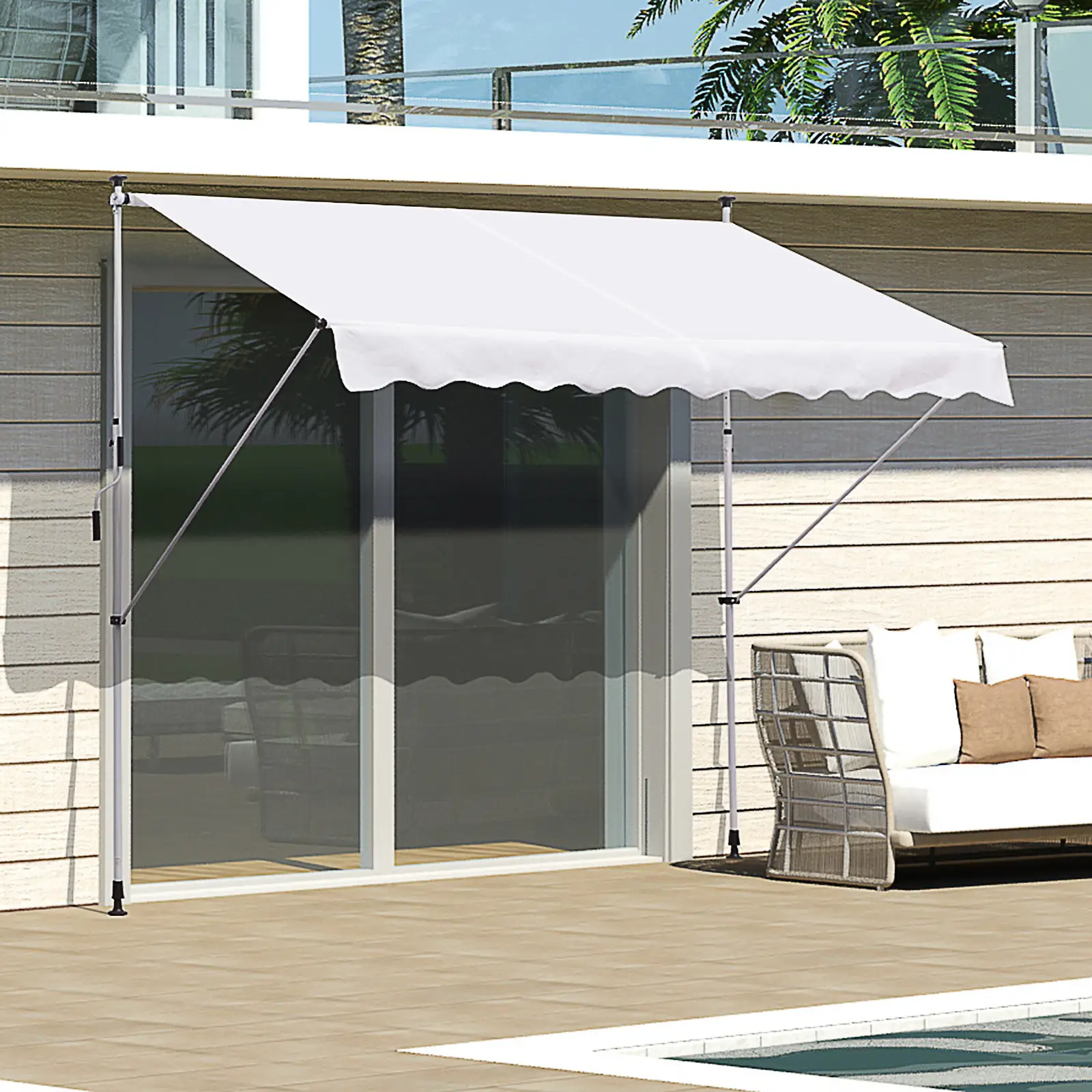 10x5ft Manual Retractable Awning, Patio Sun Shade, Water Resistant, White - Image 8