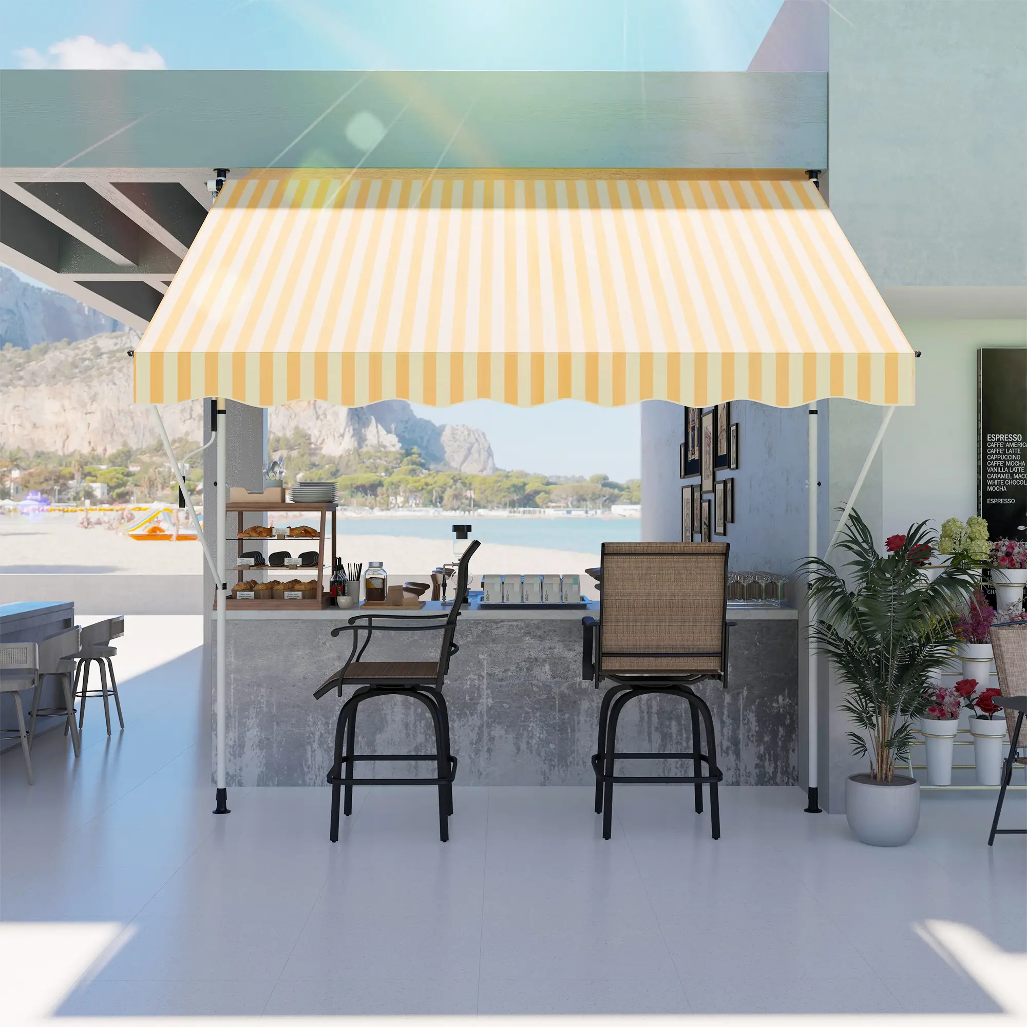 10x5ft Manual Retractable Awning, Sun Shade Canopy, Water Resistant, Yellow - Image 2