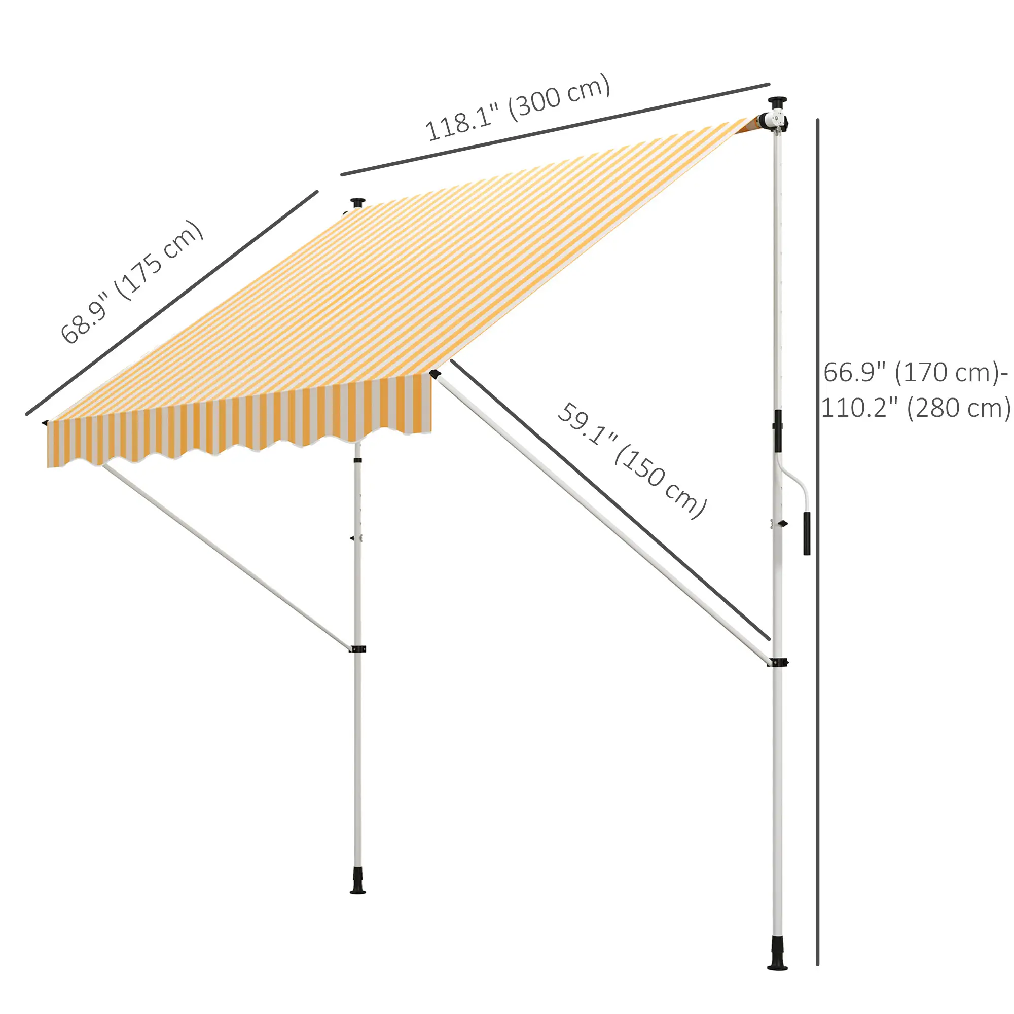 10x5ft Manual Retractable Awning, Sun Shade Canopy, Water Resistant, Yellow - Image 3