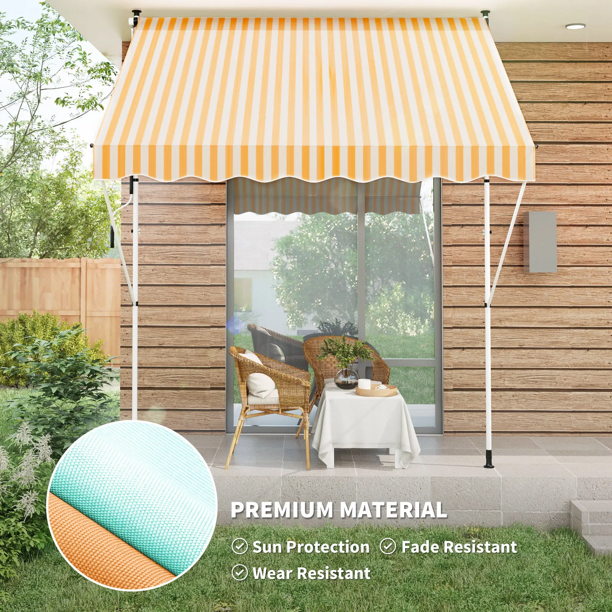 10x5ft Manual Retractable Awning, Sun Shade Canopy, Water Resistant, Yellow - Image 4