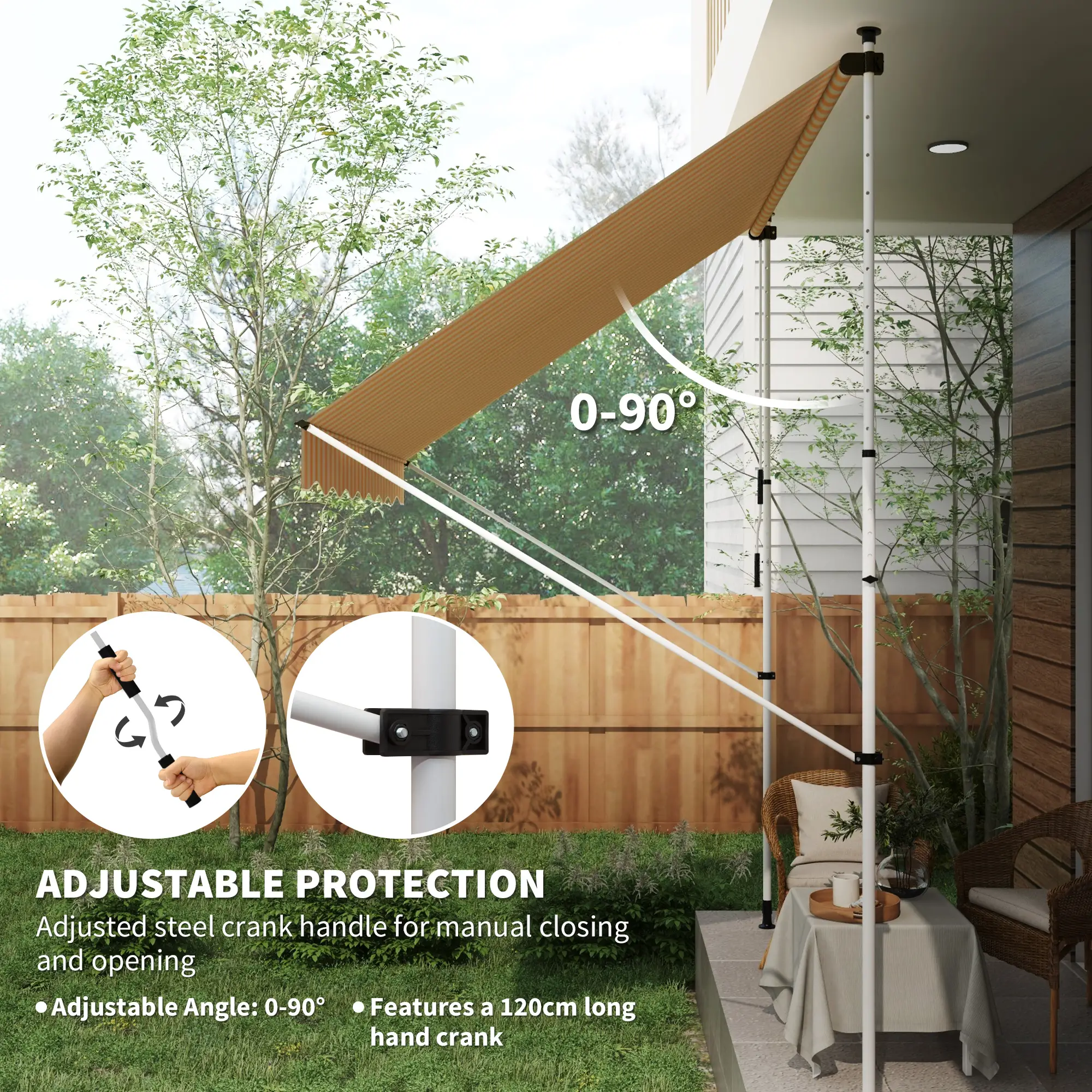 10x5ft Manual Retractable Awning, Sun Shade Canopy, Water Resistant, Yellow - Image 6