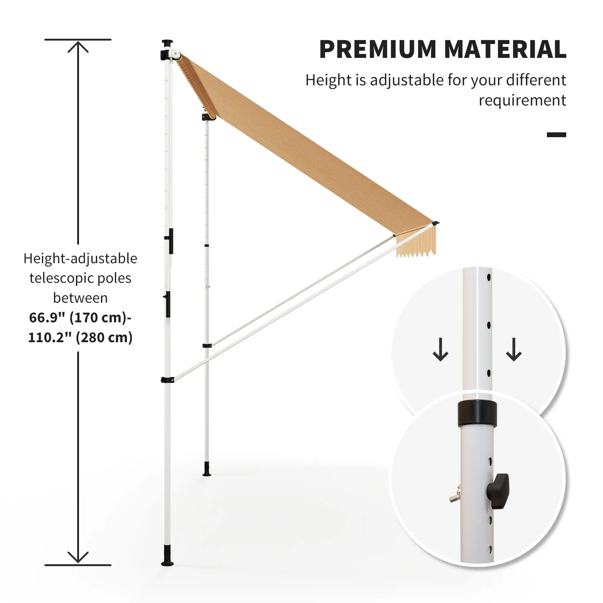 10x5ft Manual Retractable Awning, Sun Shade Canopy, Water Resistant, Yellow - Image 7
