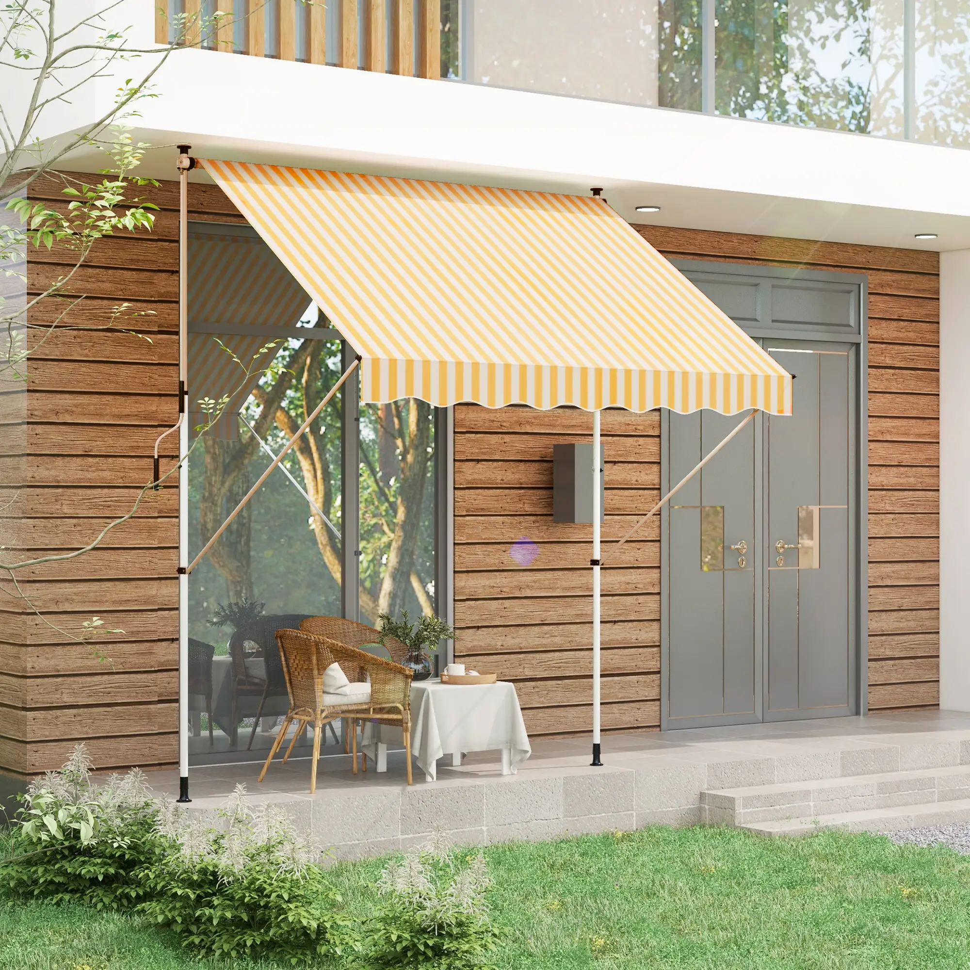 10x5ft Manual Retractable Awning, Sun Shade Canopy, Water Resistant, Yellow - Image 8