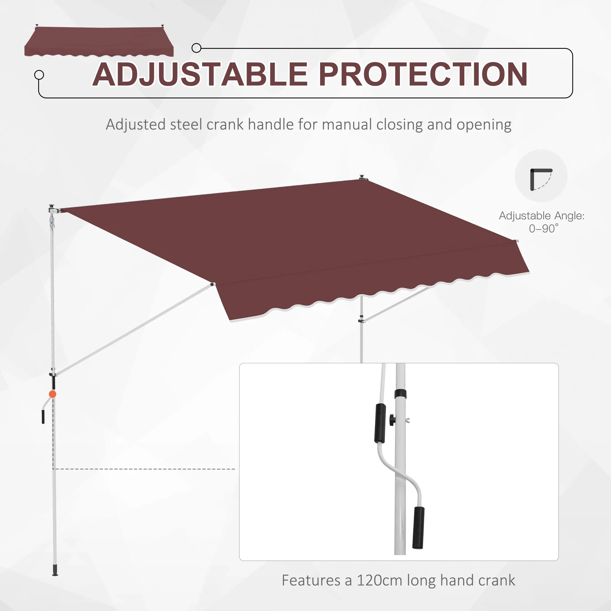 10x5ft Retractable Sun Shade Canopy, 5.6-9.2ft Pole, Wine Red - Image 6