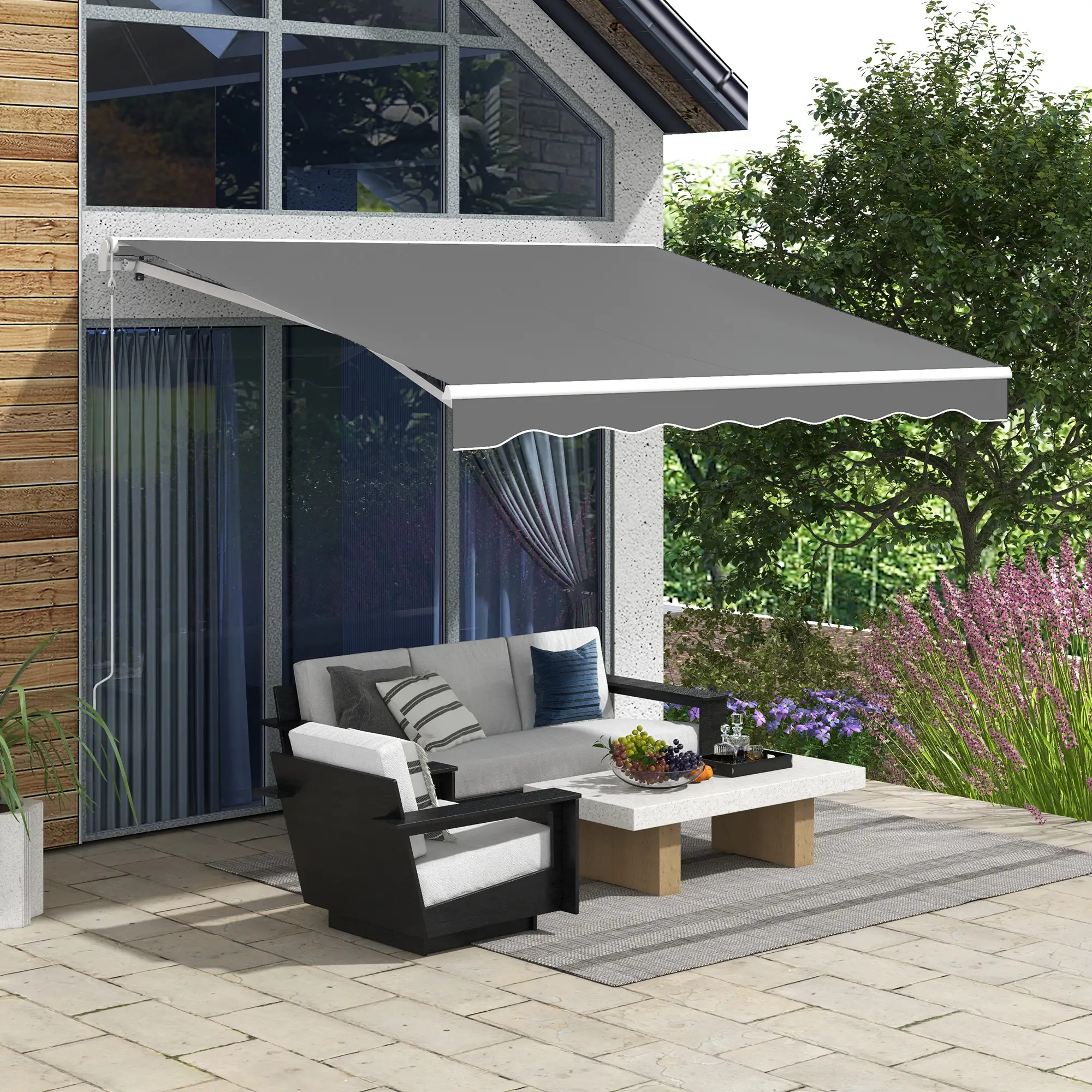 10'x8' Retractable Awning, Remote, Crank Handle, Aluminum Frame, Light Grey - Image 2