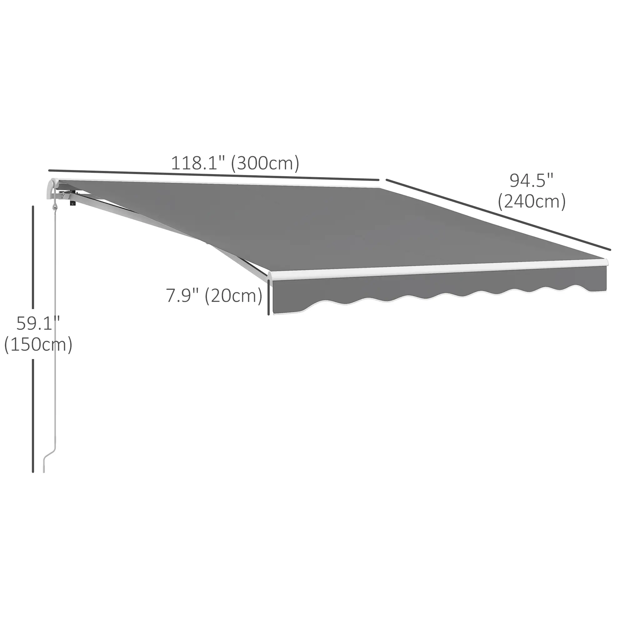 10'x8' Retractable Awning, Remote, Crank Handle, Aluminum Frame, Light Grey - Image 3