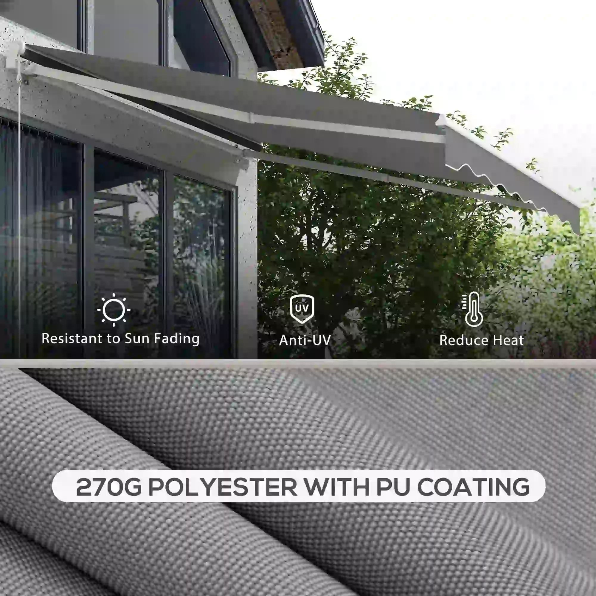 10'x8' Retractable Awning, Remote, Crank Handle, Aluminum Frame, Light Grey - Image 5