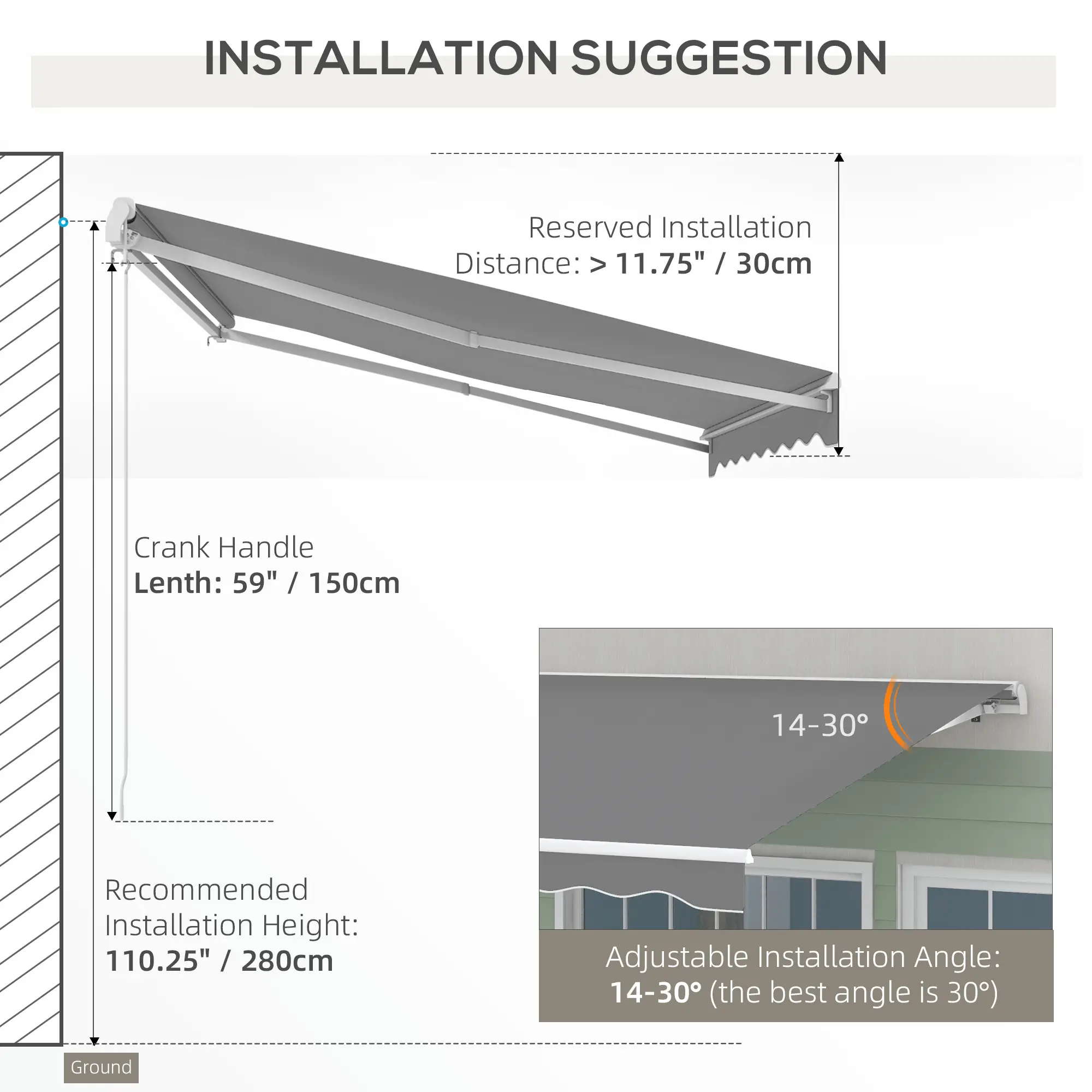10'x8' Retractable Awning, Remote, Crank Handle, Aluminum Frame, Light Grey - Image 6
