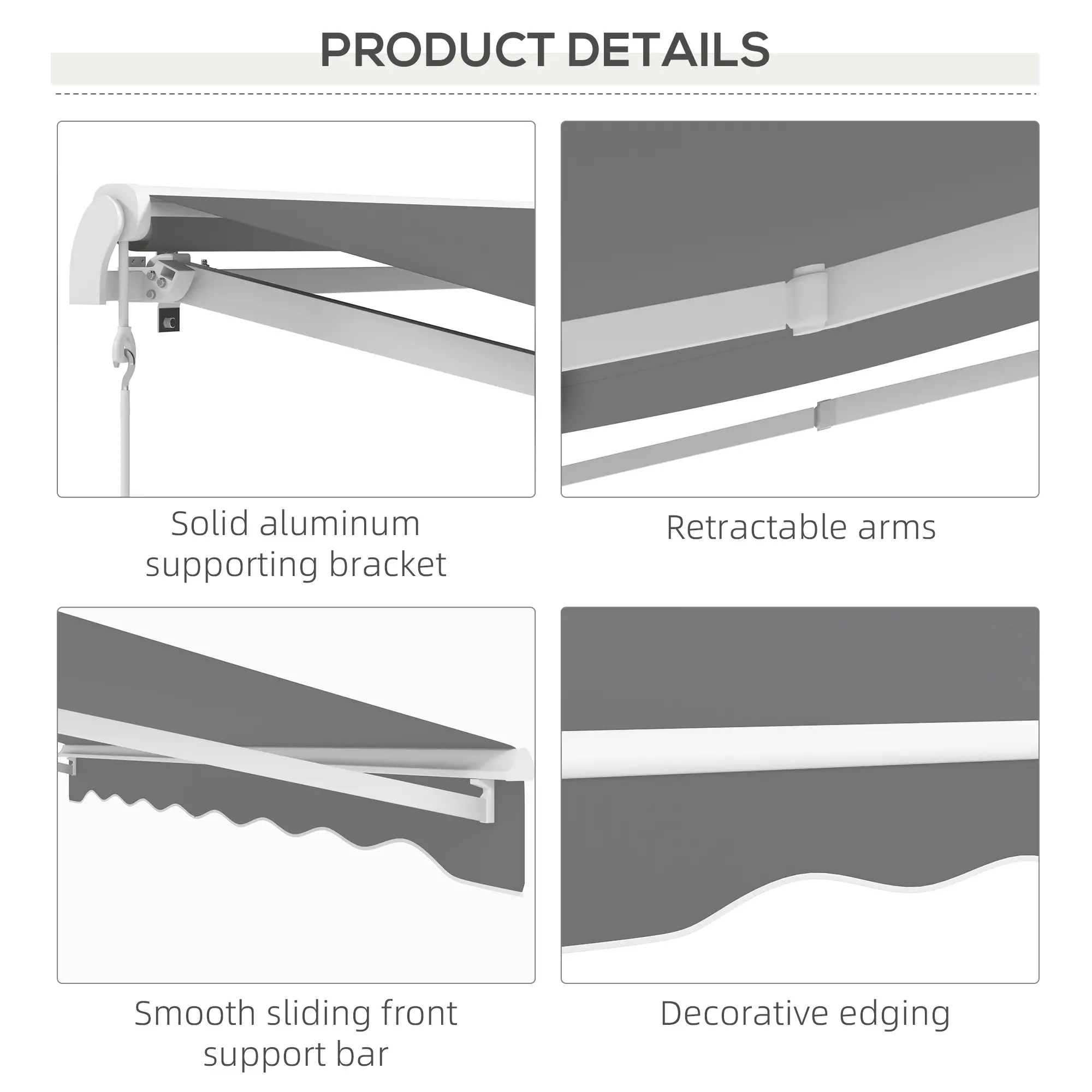 10'x8' Retractable Awning, Remote, Crank Handle, Aluminum Frame, Light Grey - Image 7