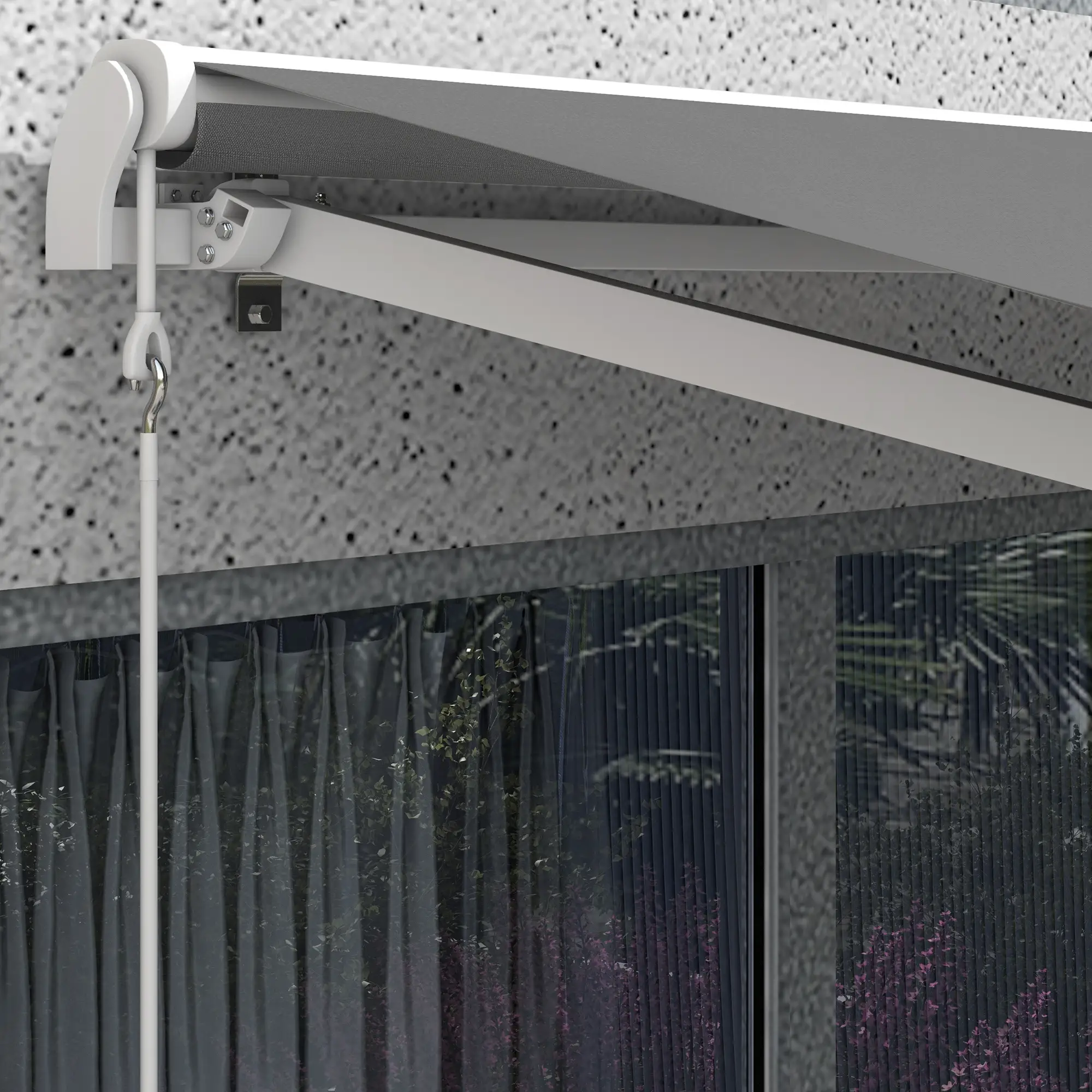 10'x8' Retractable Awning, Remote, Crank Handle, Aluminum Frame, Light Grey - Image 9