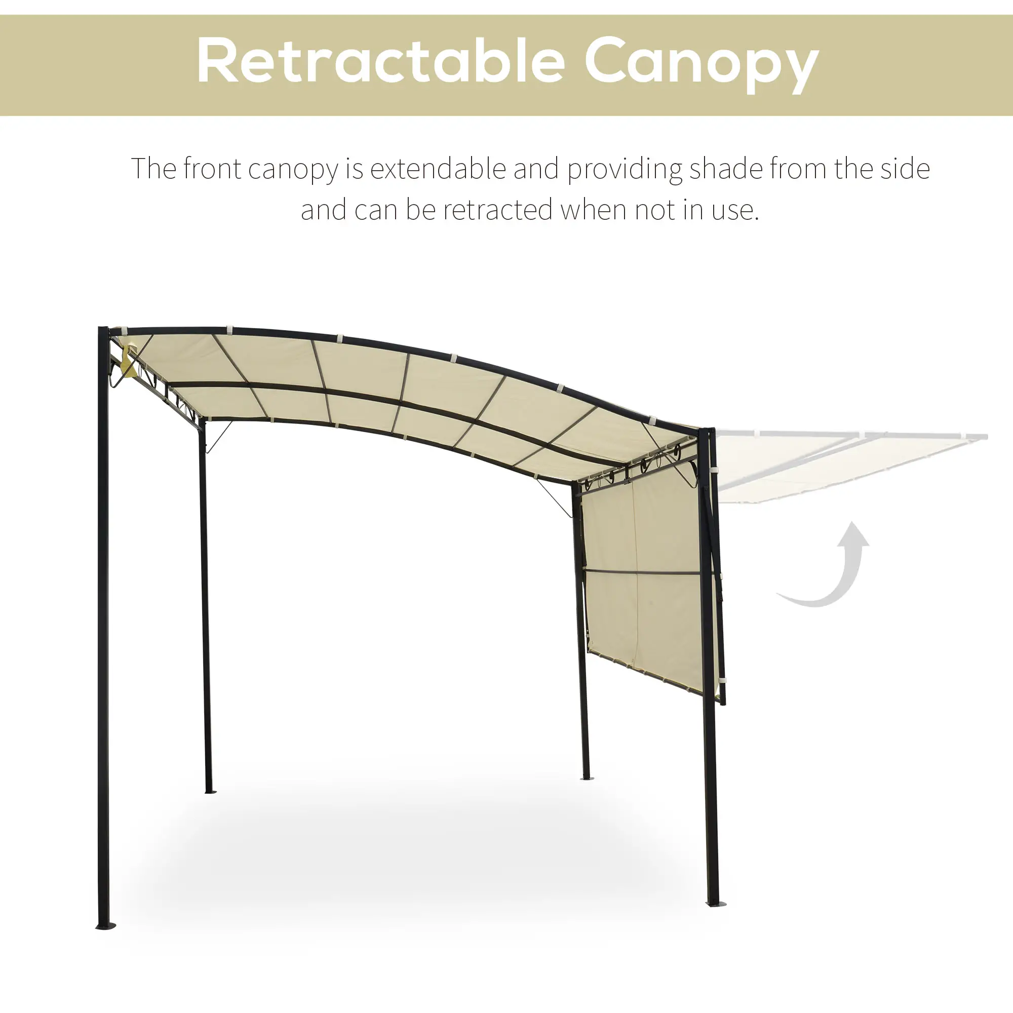10x8ft Metal Gazebo, Extendable Awning, Outdoor Shelter, Cream White - Image 4