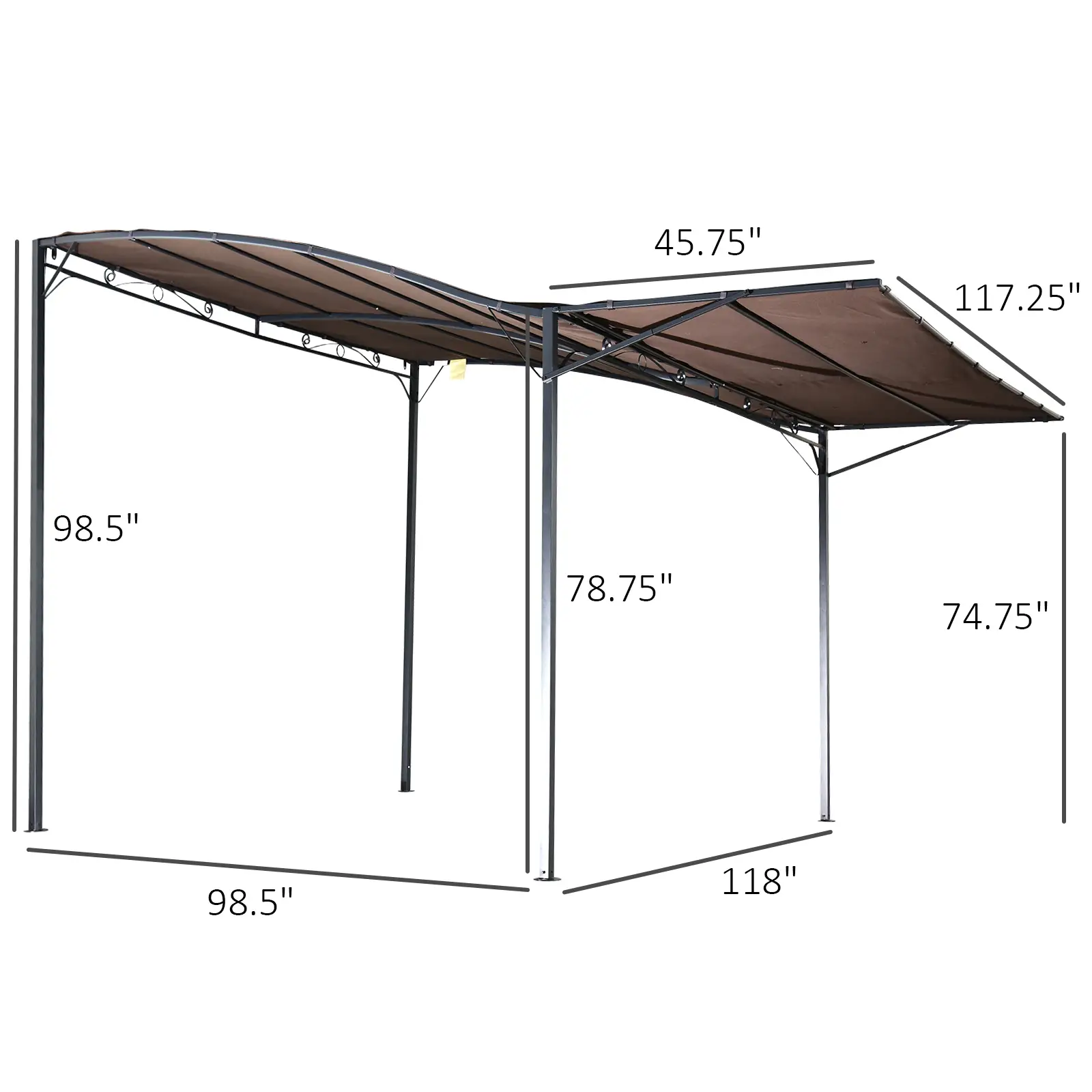 10x8ft Metal Gazebo, Extendable Side Awning, Outdoor Shelter, Brown - Image 3