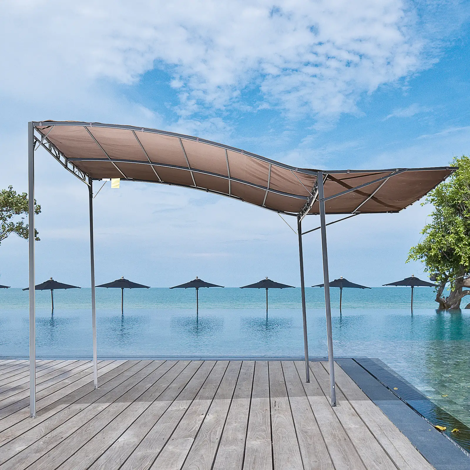 10x8ft Metal Gazebo, Extendable Side Awning, Outdoor Shelter, Brown - Image 8
