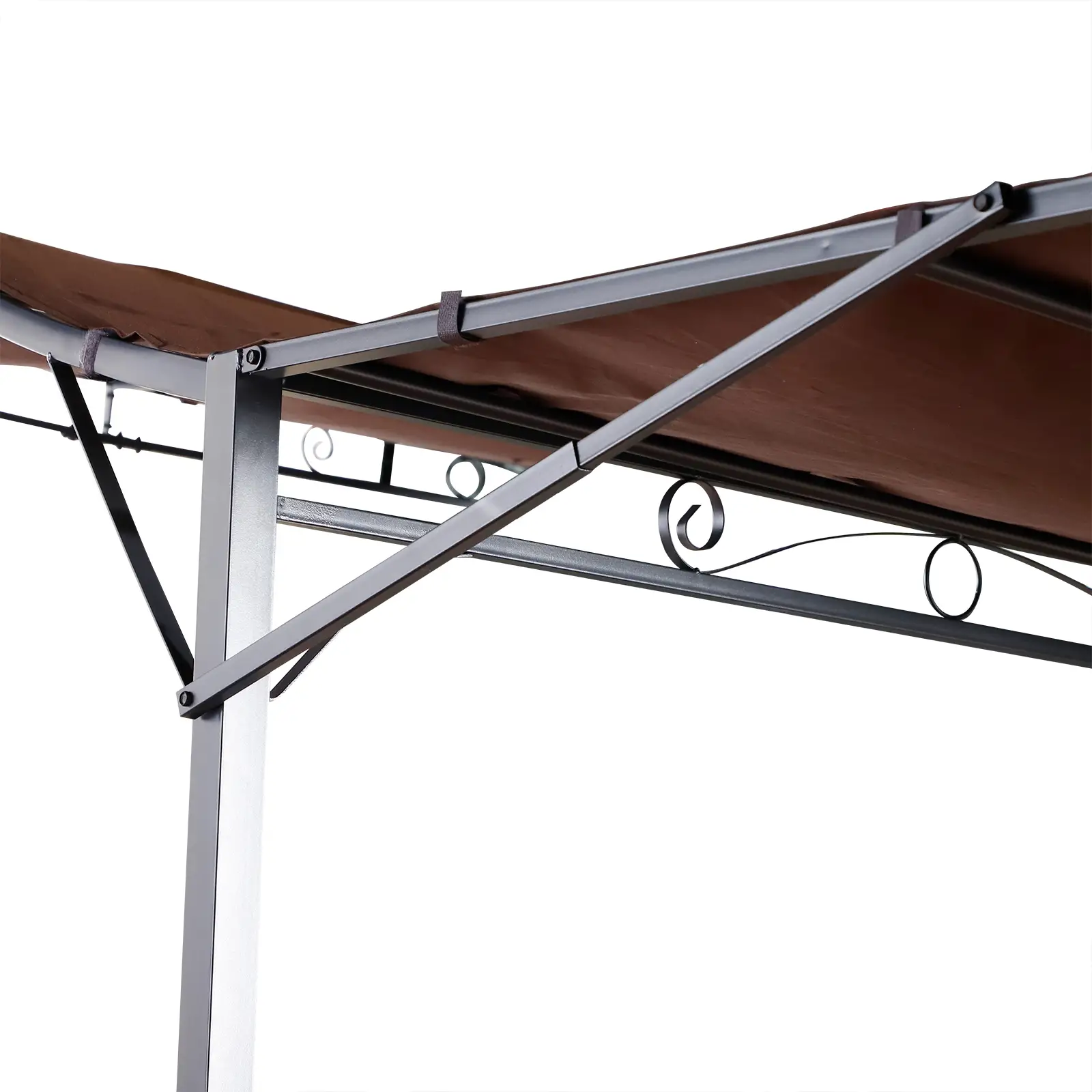 10x8ft Metal Gazebo, Extendable Side Awning, Outdoor Shelter, Brown - Image 9