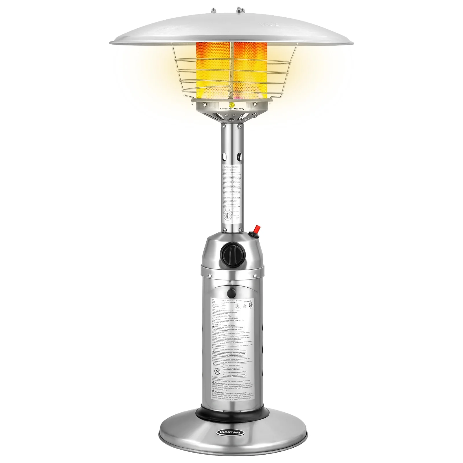 11,000 BTU Portable Tabletop Patio Propane Heater, Silver