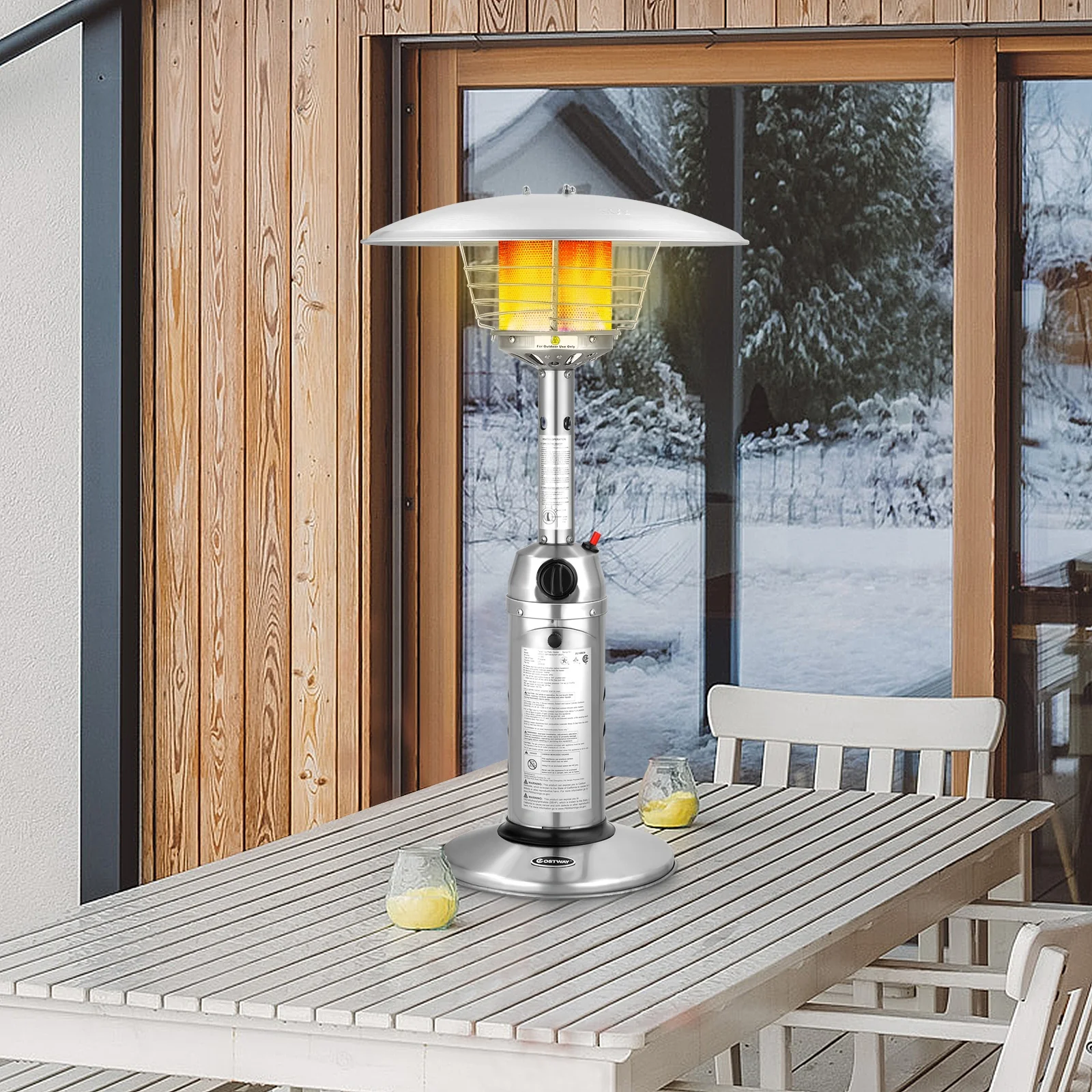 11,000 BTU Portable Tabletop Patio Propane Heater, Silver - Image 3