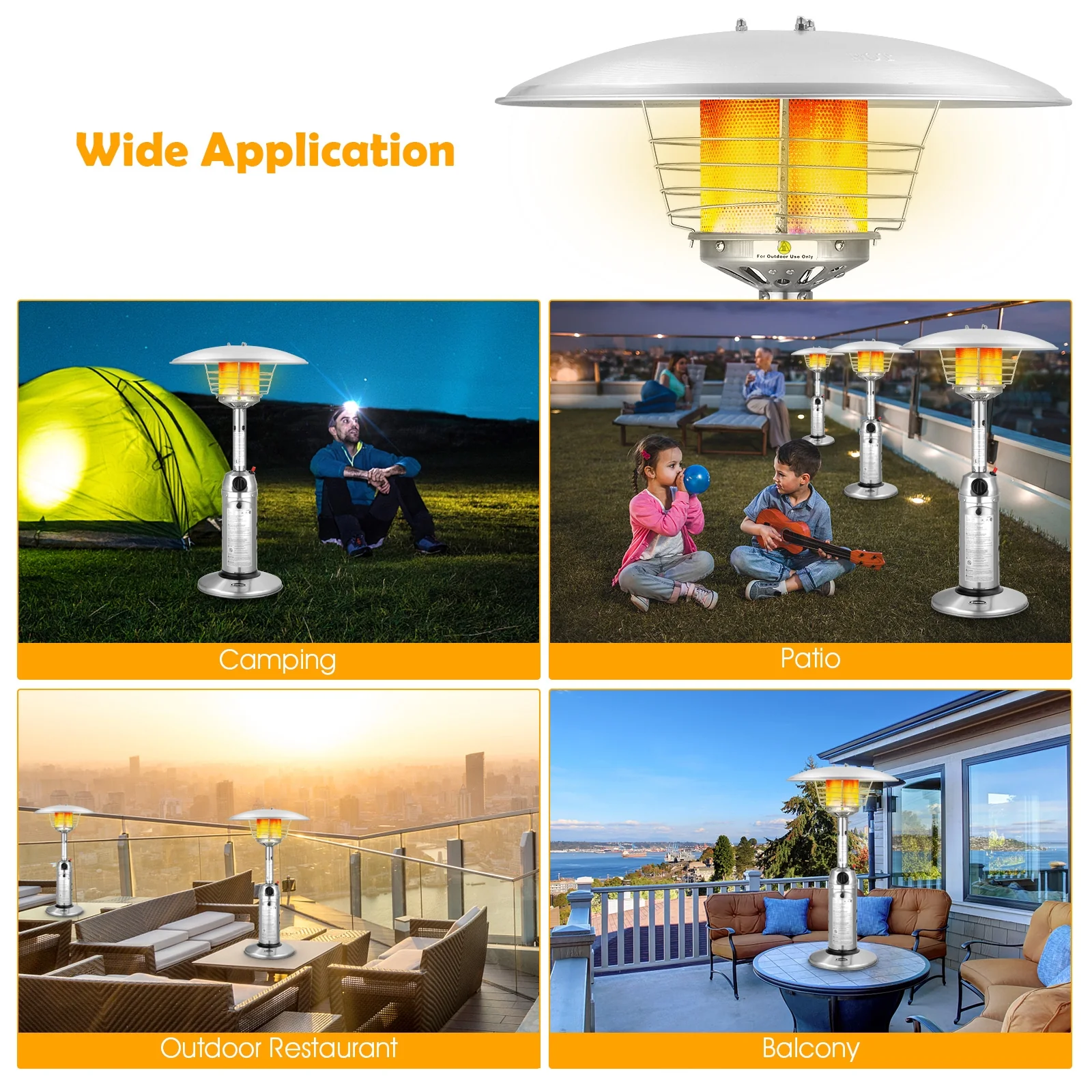 11,000 BTU Portable Tabletop Patio Propane Heater, Silver - Image 9
