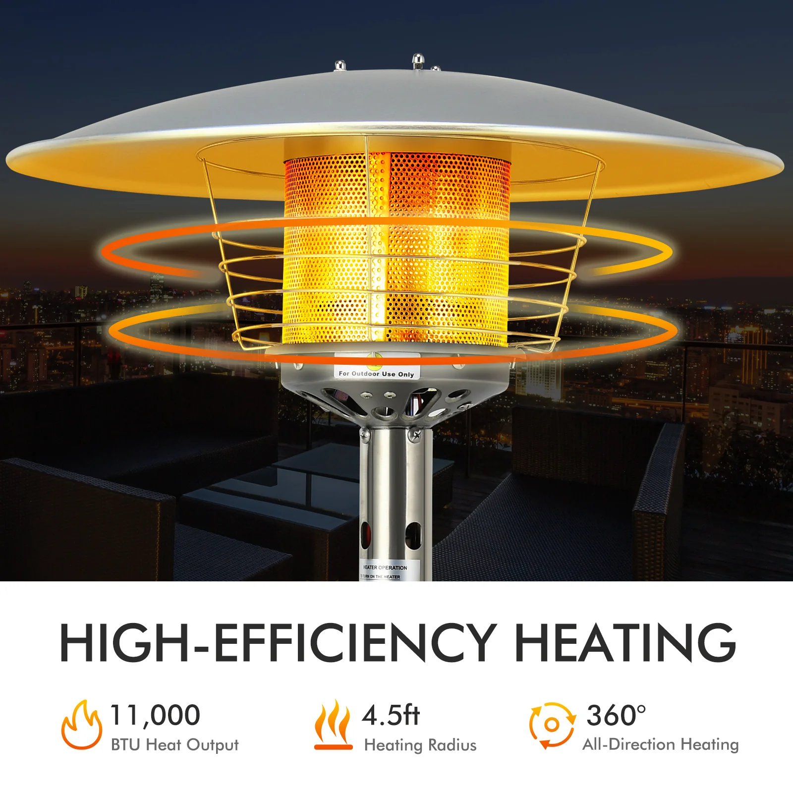 11,000 BTU Portable Tabletop Propane Patio Heater, Black - Image 10