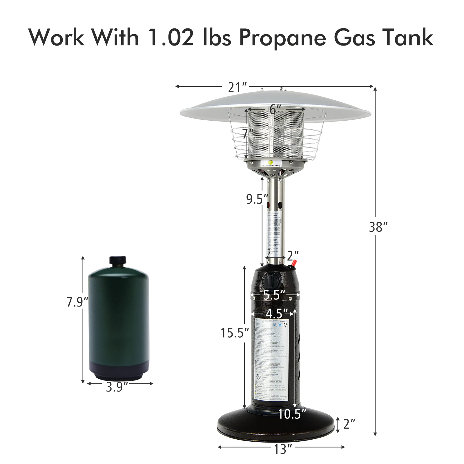 11,000 BTU Portable Tabletop Propane Patio Heater, Black - Image 5
