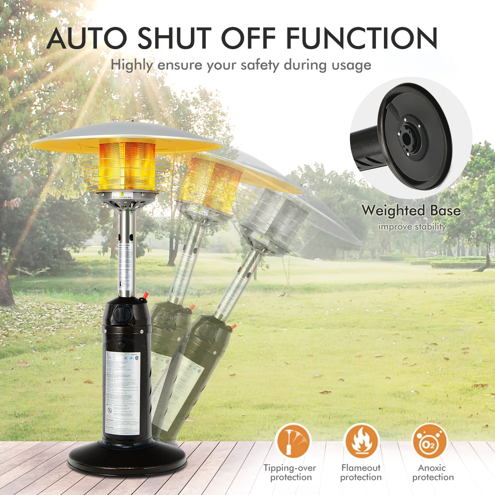 11,000 BTU Portable Tabletop Propane Patio Heater, Black - Image 6