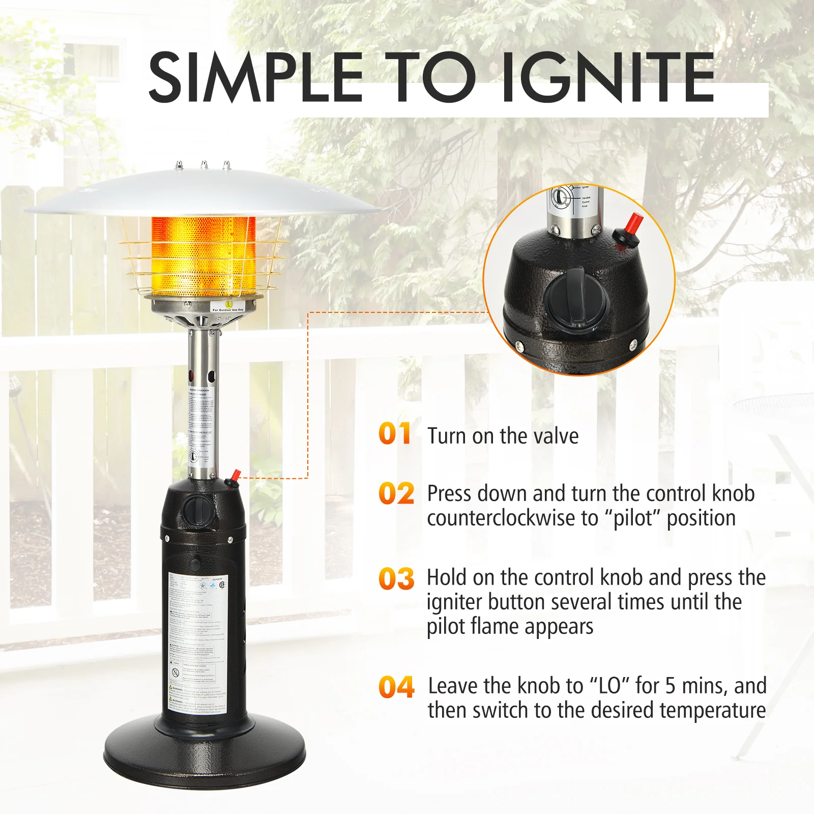 11,000 BTU Portable Tabletop Propane Patio Heater, Black - Image 7