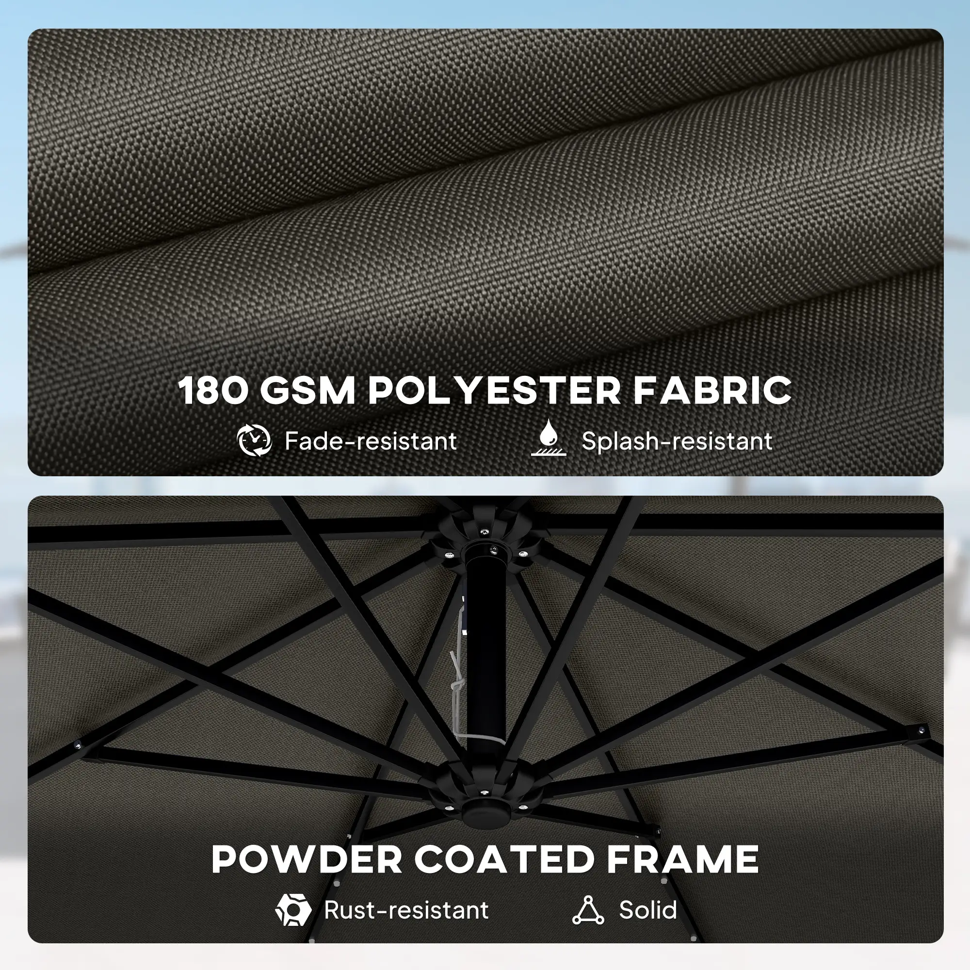 11.3 ft Cantilever Patio Umbrella, With Light And Cover, Dark Grey - Image 9