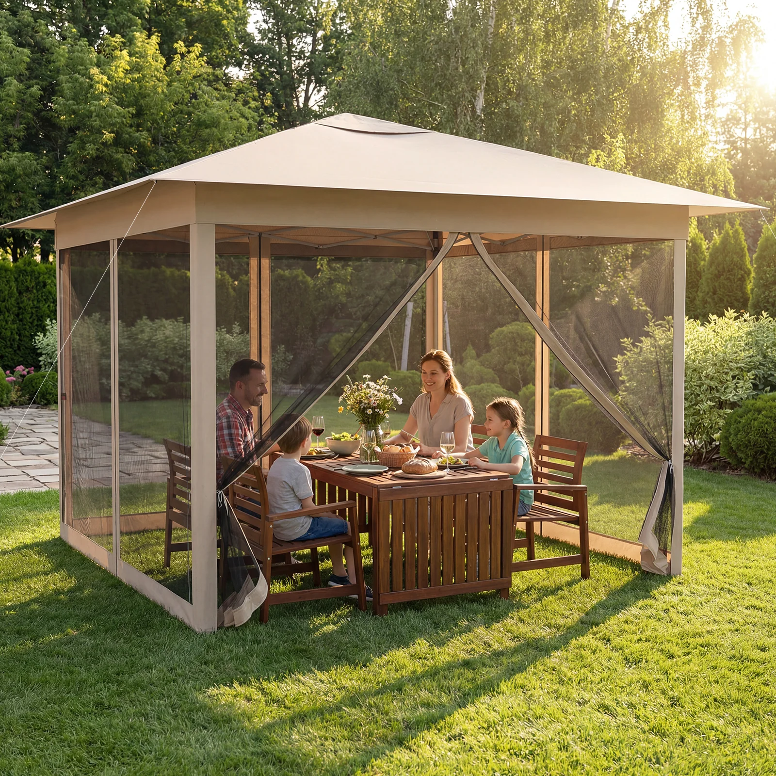 11.5 x 11.5 FT Pop-up Canopy With Mesh Screen, Beige - Image 2