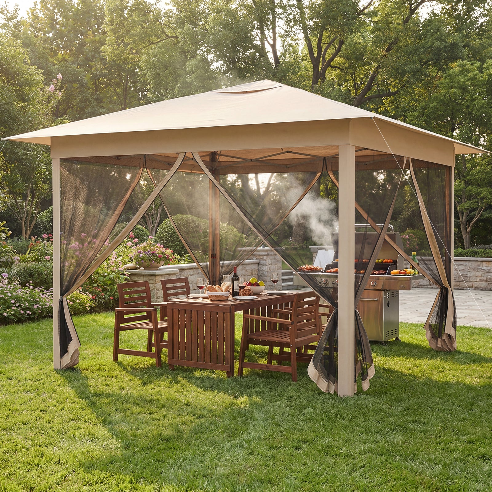 11.5 x 11.5 FT Pop-up Canopy With Mesh Screen, Beige - Image 3