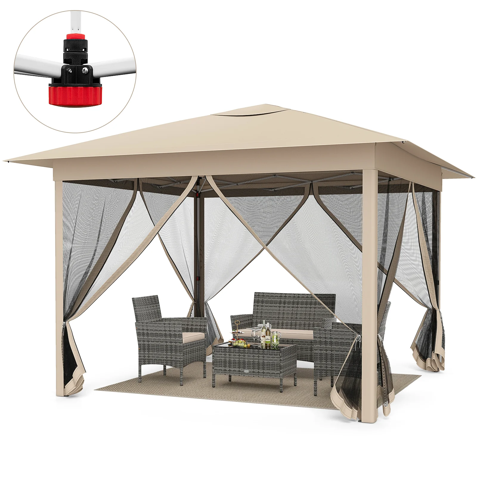11.5 x 11.5 FT Pop-up Canopy With Mesh Screen, Beige - Image 4
